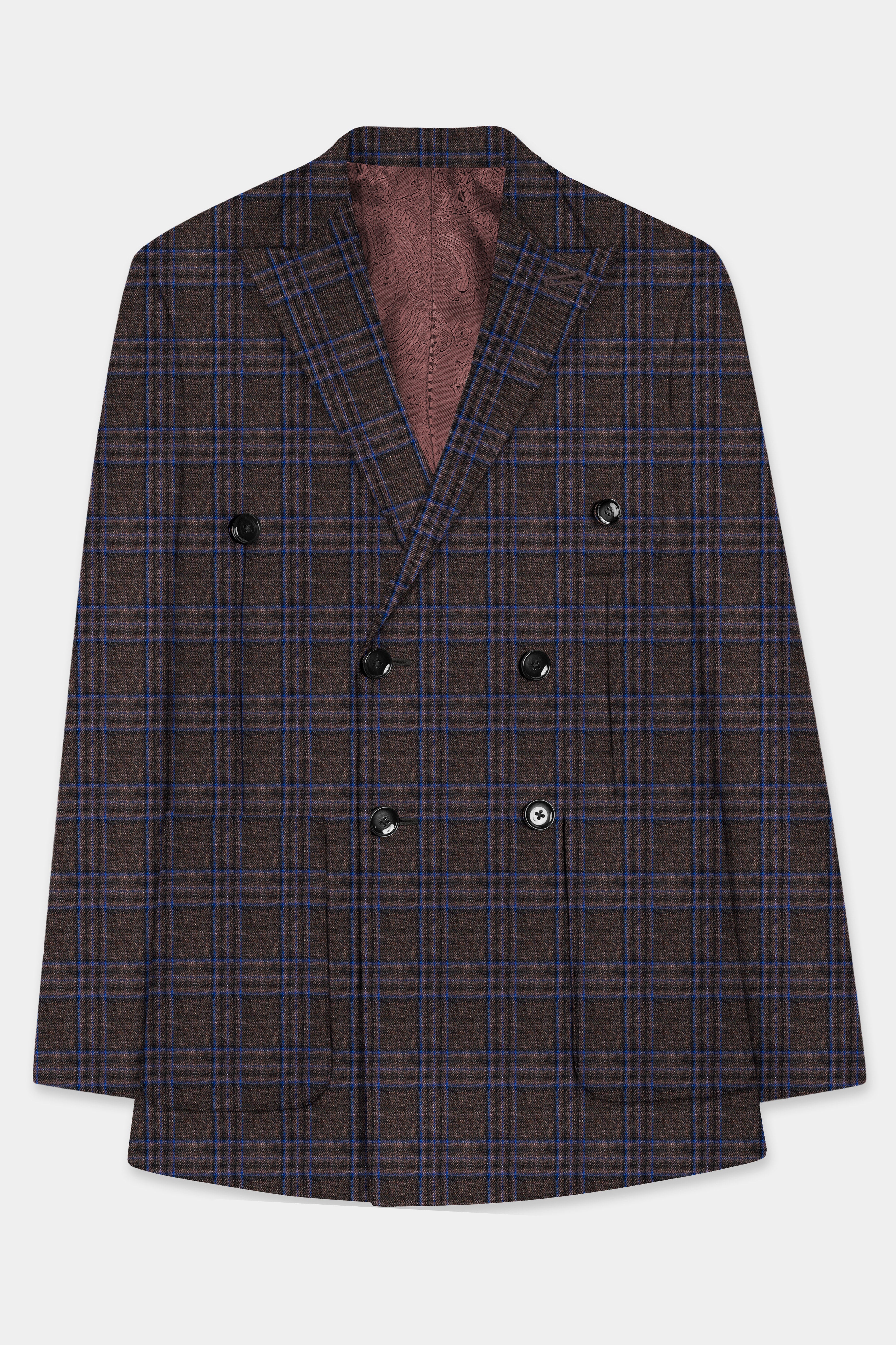 Brich Brown Plaid Wool Rich Double Breasted Sport Suit