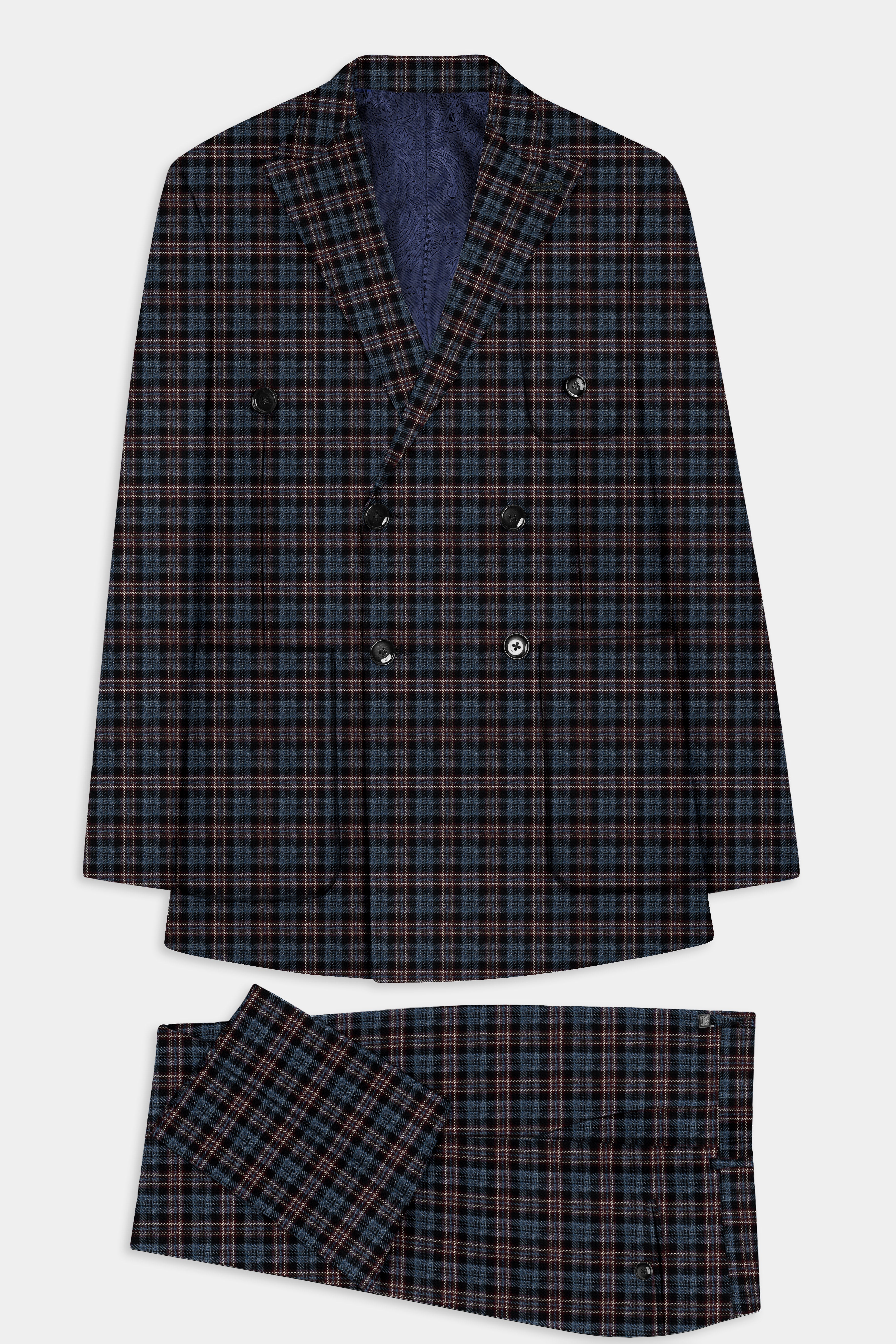 Asphalt Blue Plaid Wool Rich Double Breasted Sport Suit