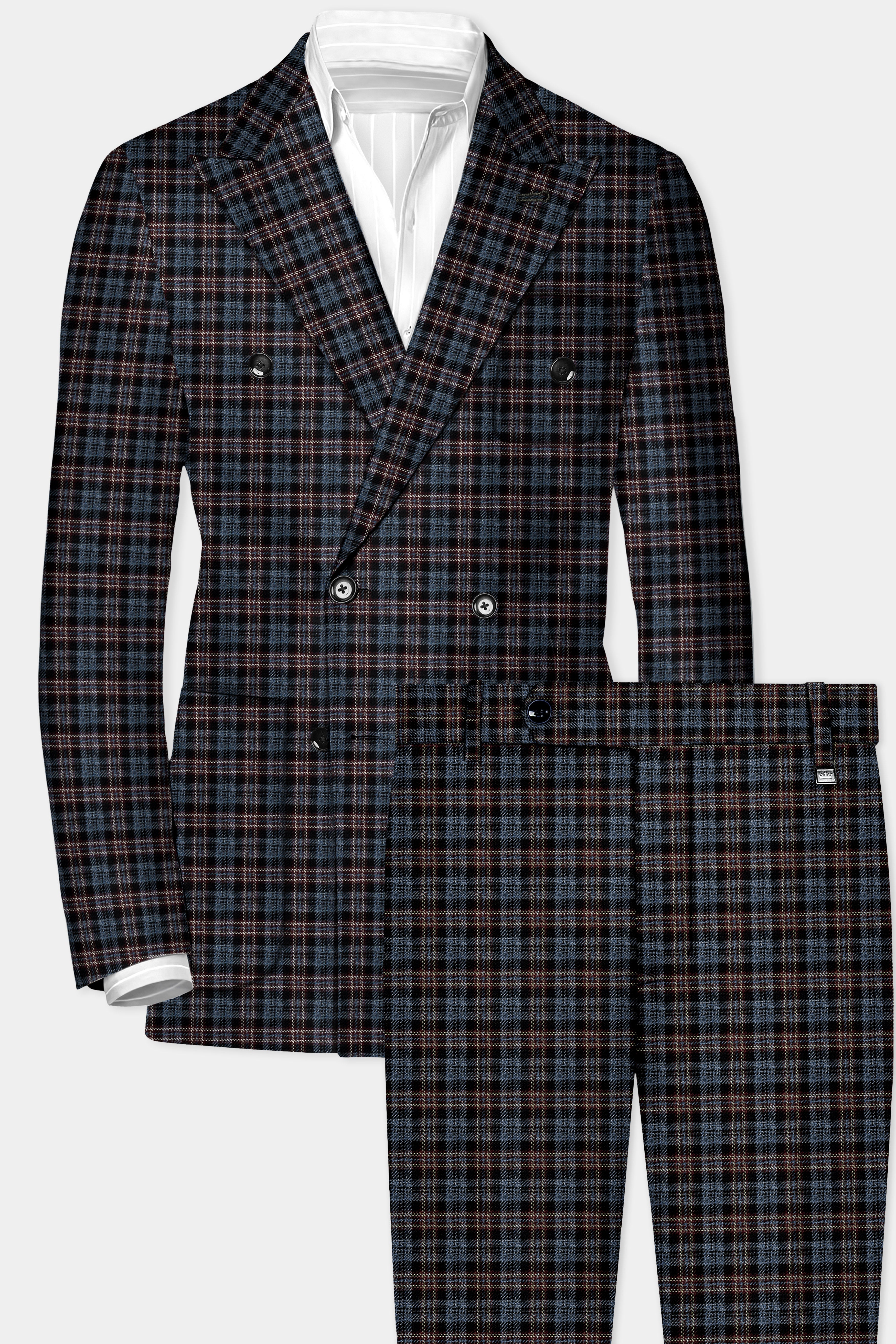 Asphalt Blue Plaid Wool Rich Double Breasted Sport Suit