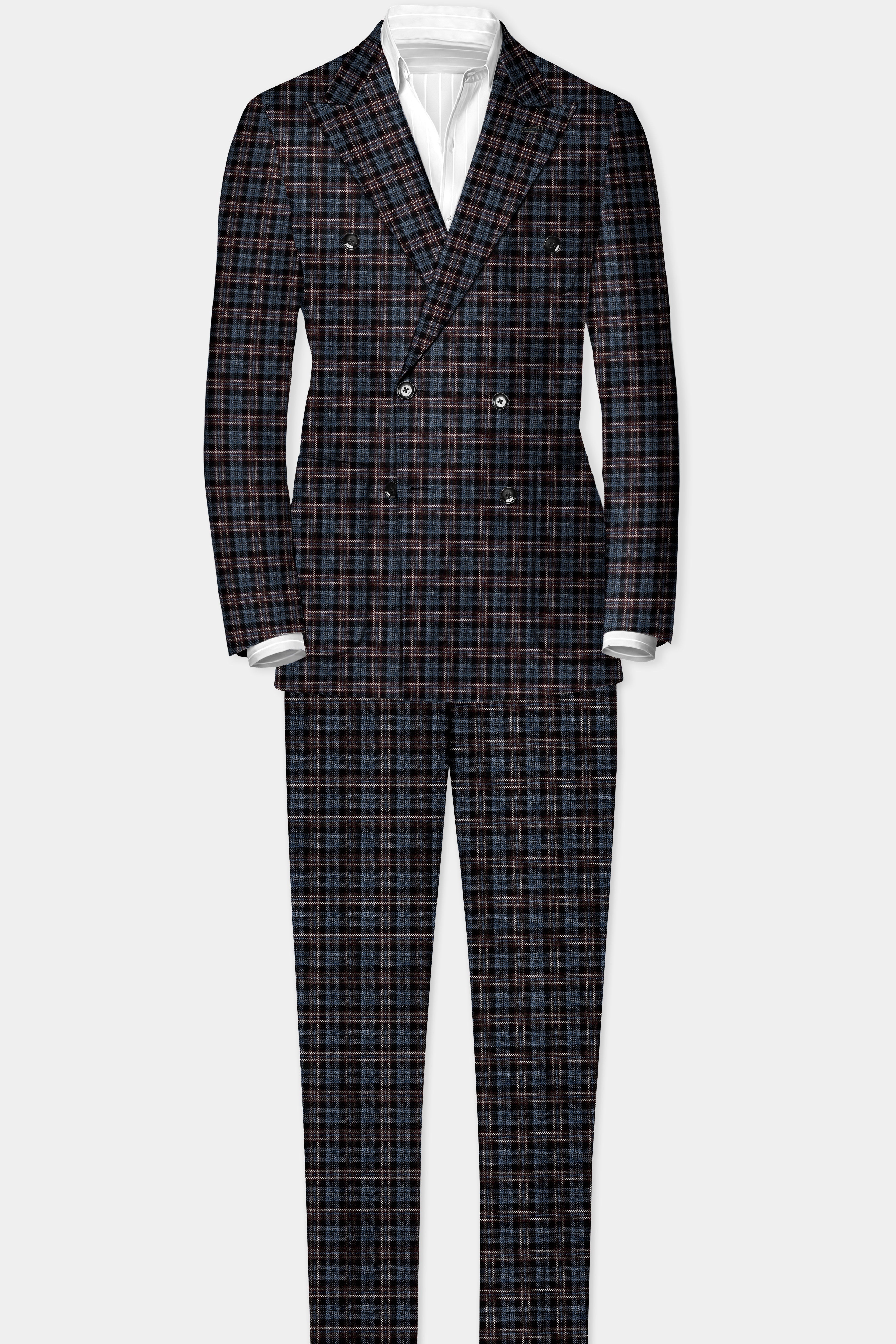 Asphalt Blue Plaid Wool Rich Double Breasted Sport Suit