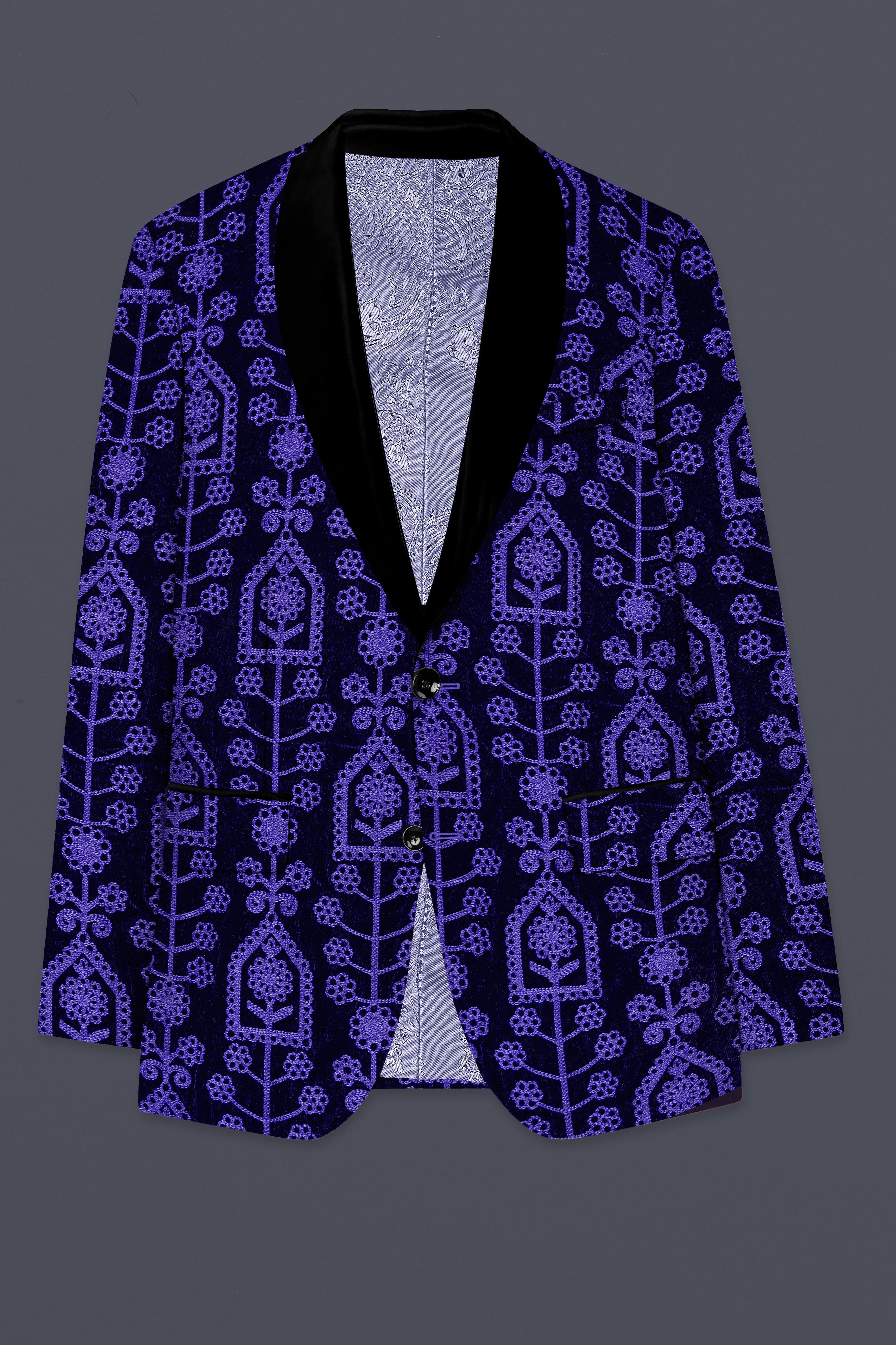 Gigas Blue Thread Work Embroidered Tuxedo Velvet Suit