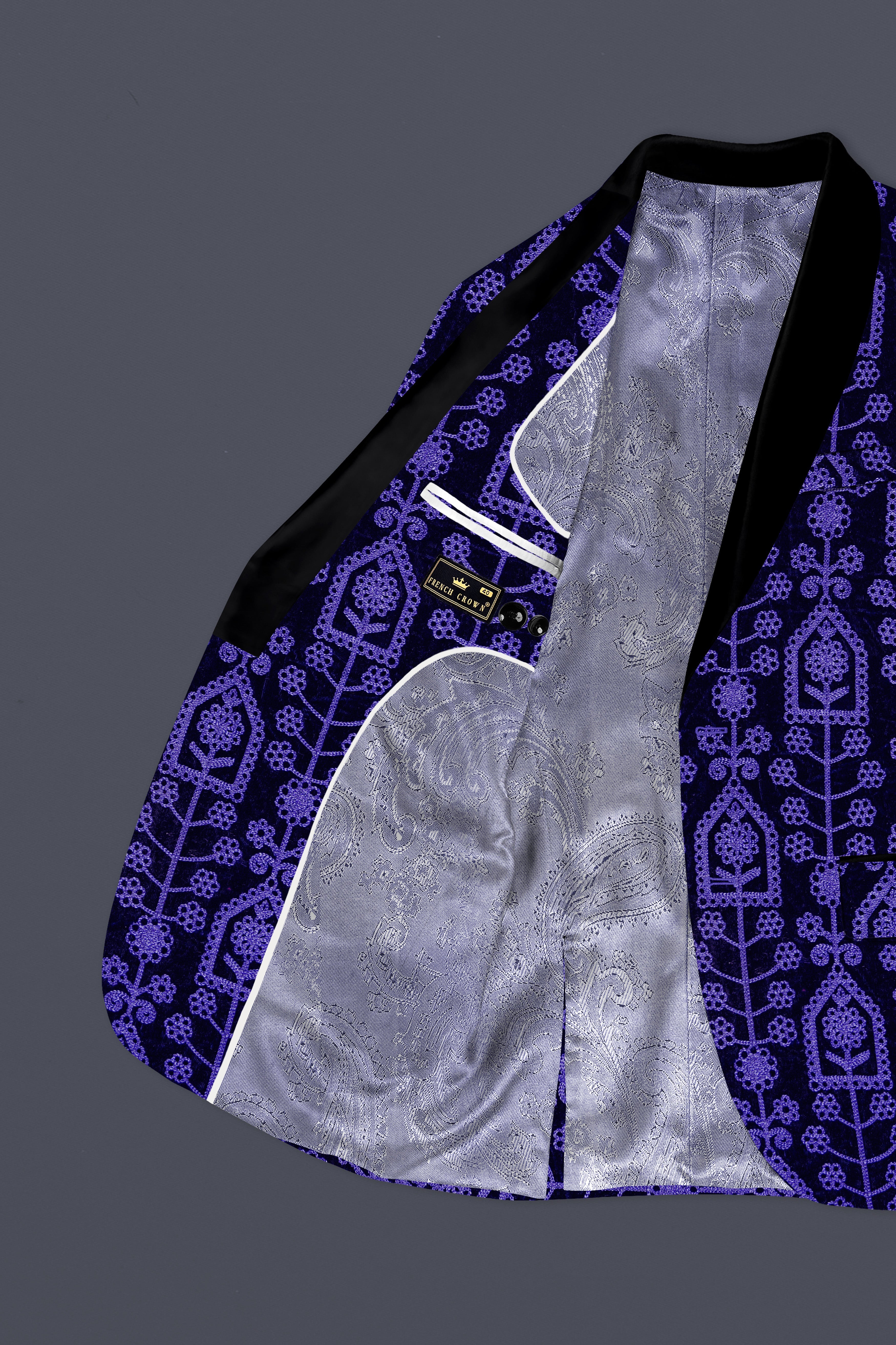 Gigas Blue Thread Work Embroidered Tuxedo Velvet Suit