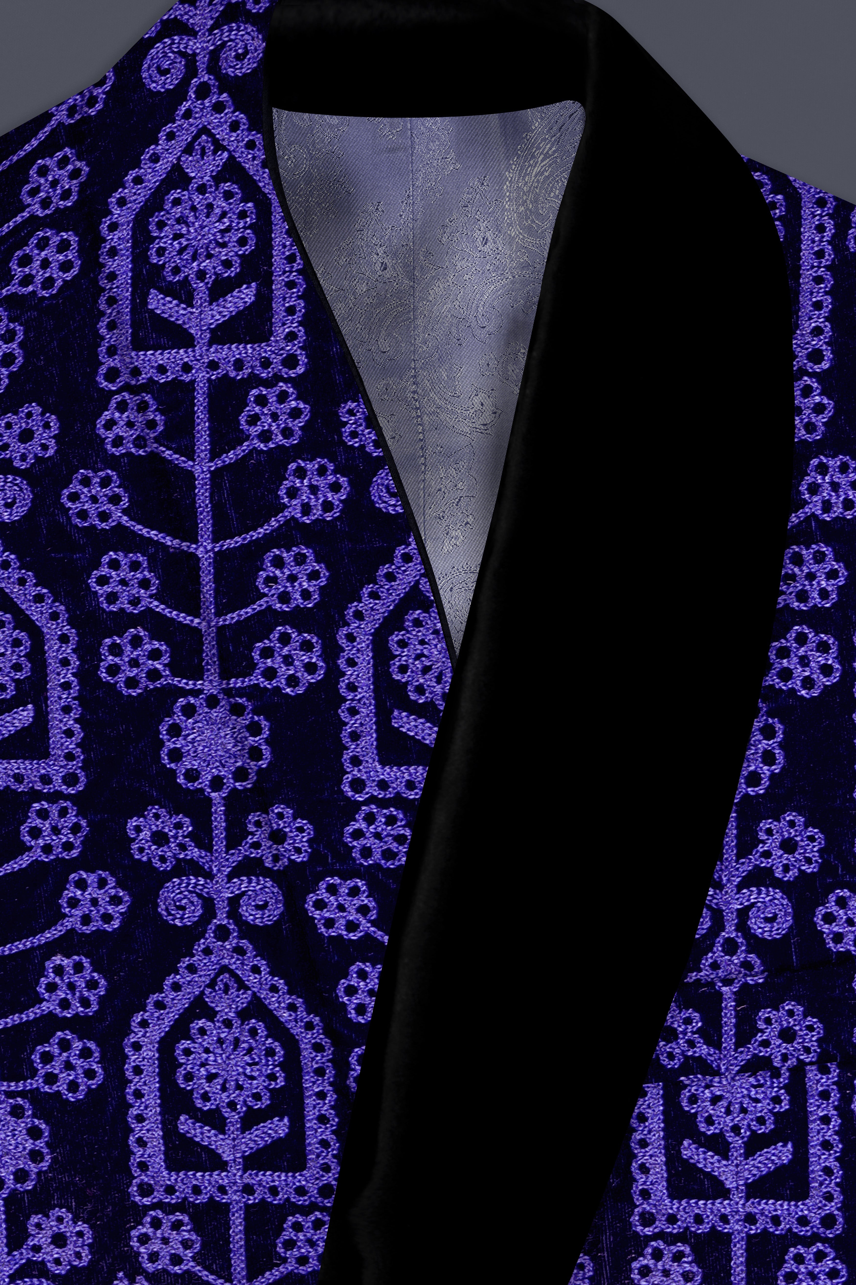 Gigas Blue Thread Work Embroidered Tuxedo Velvet Suit