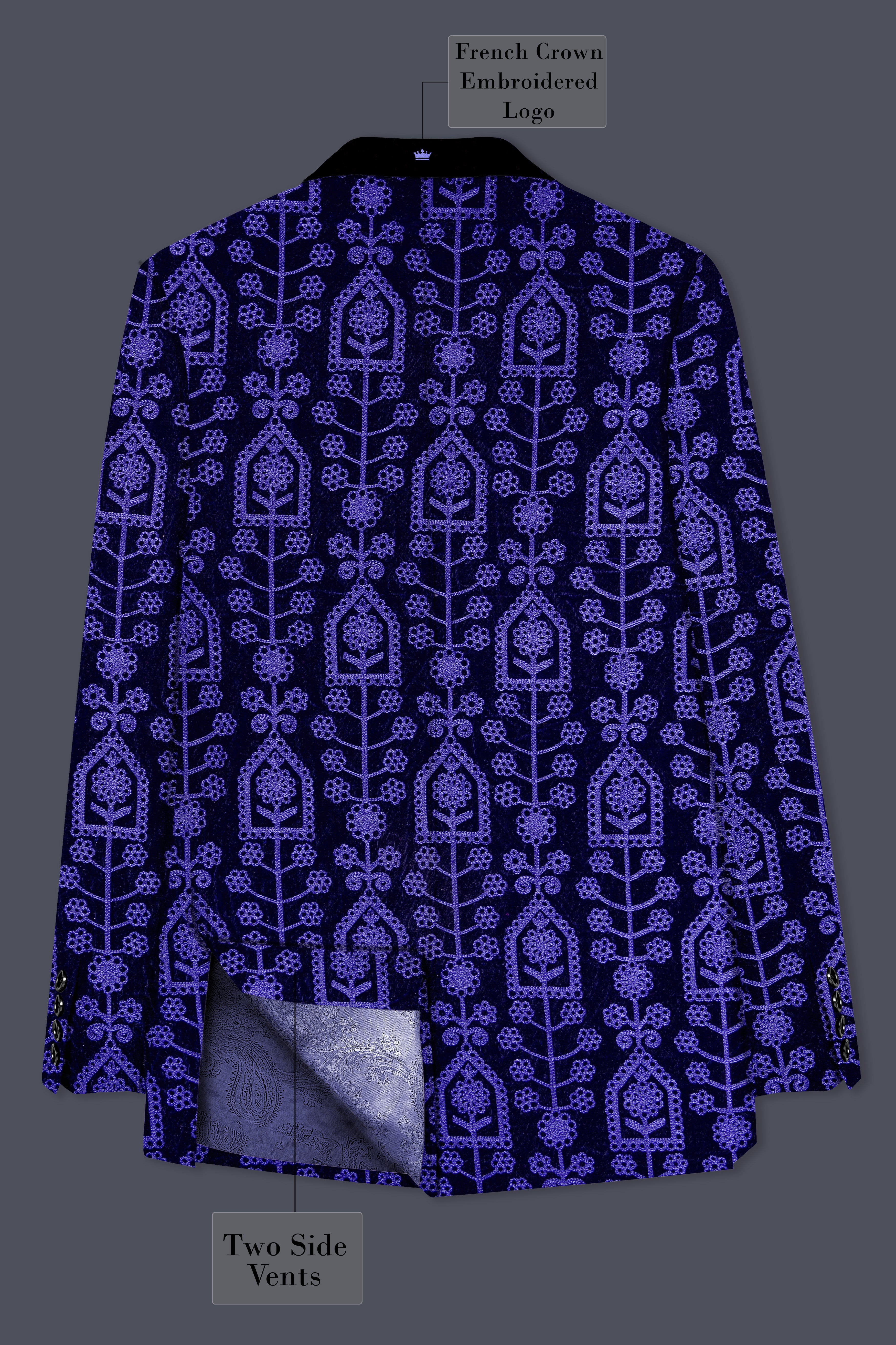 Gigas Blue Thread Work Embroidered Tuxedo Velvet Suit