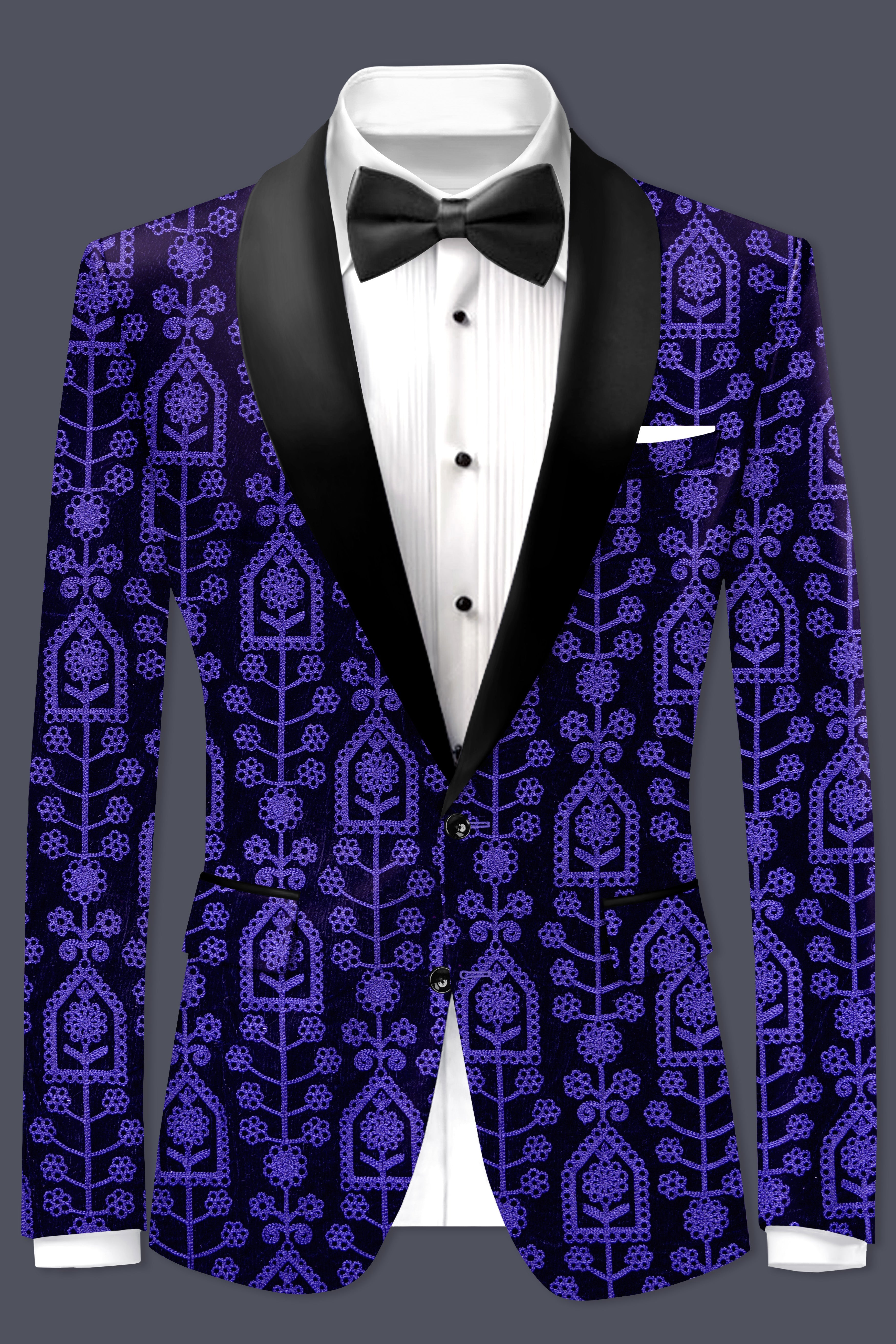 Gigas Blue Thread Work Embroidered Tuxedo Velvet Suit