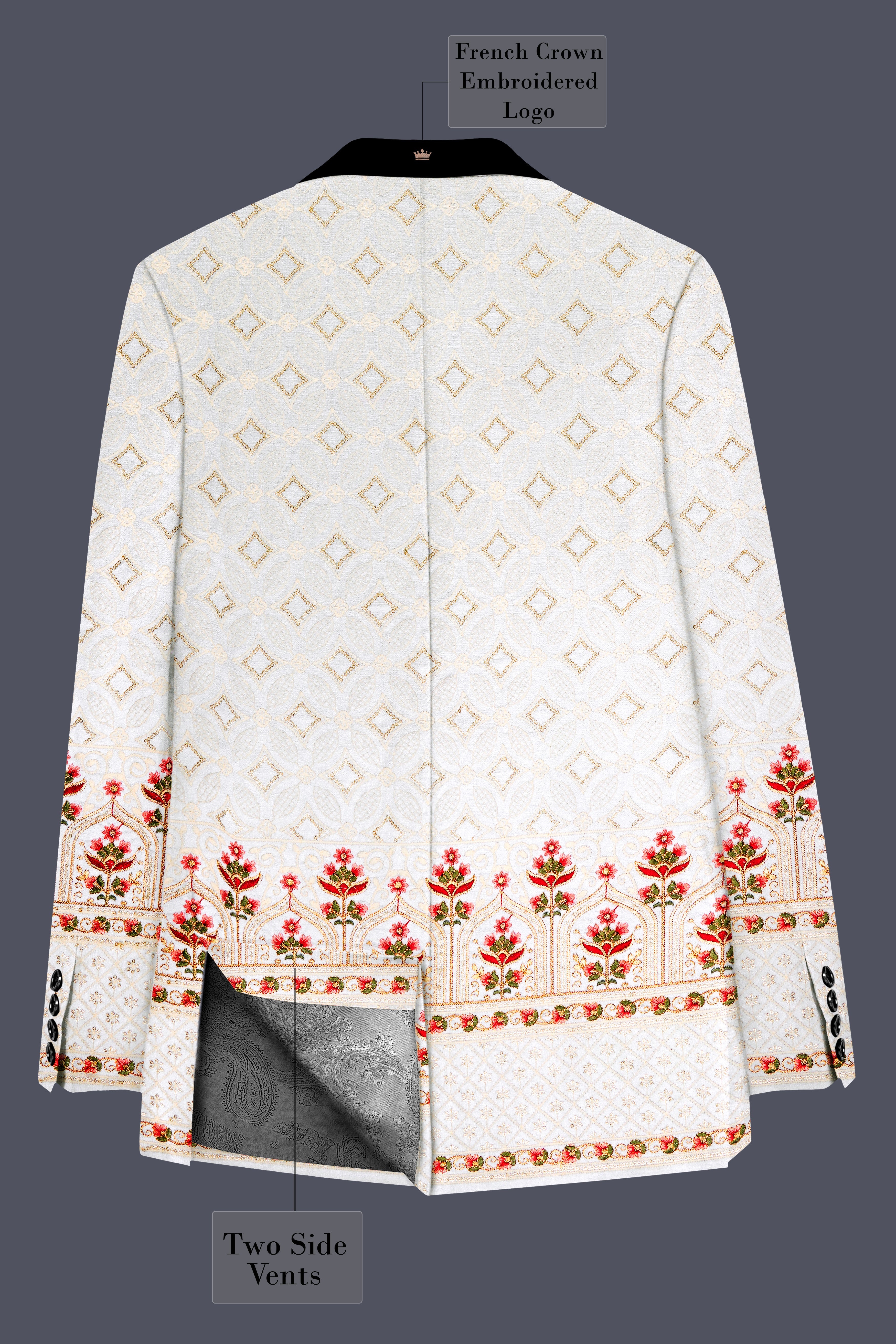 Bright White And Carnation Pink Multicolor Sequin and thread Embroidered Tuxedo Suit