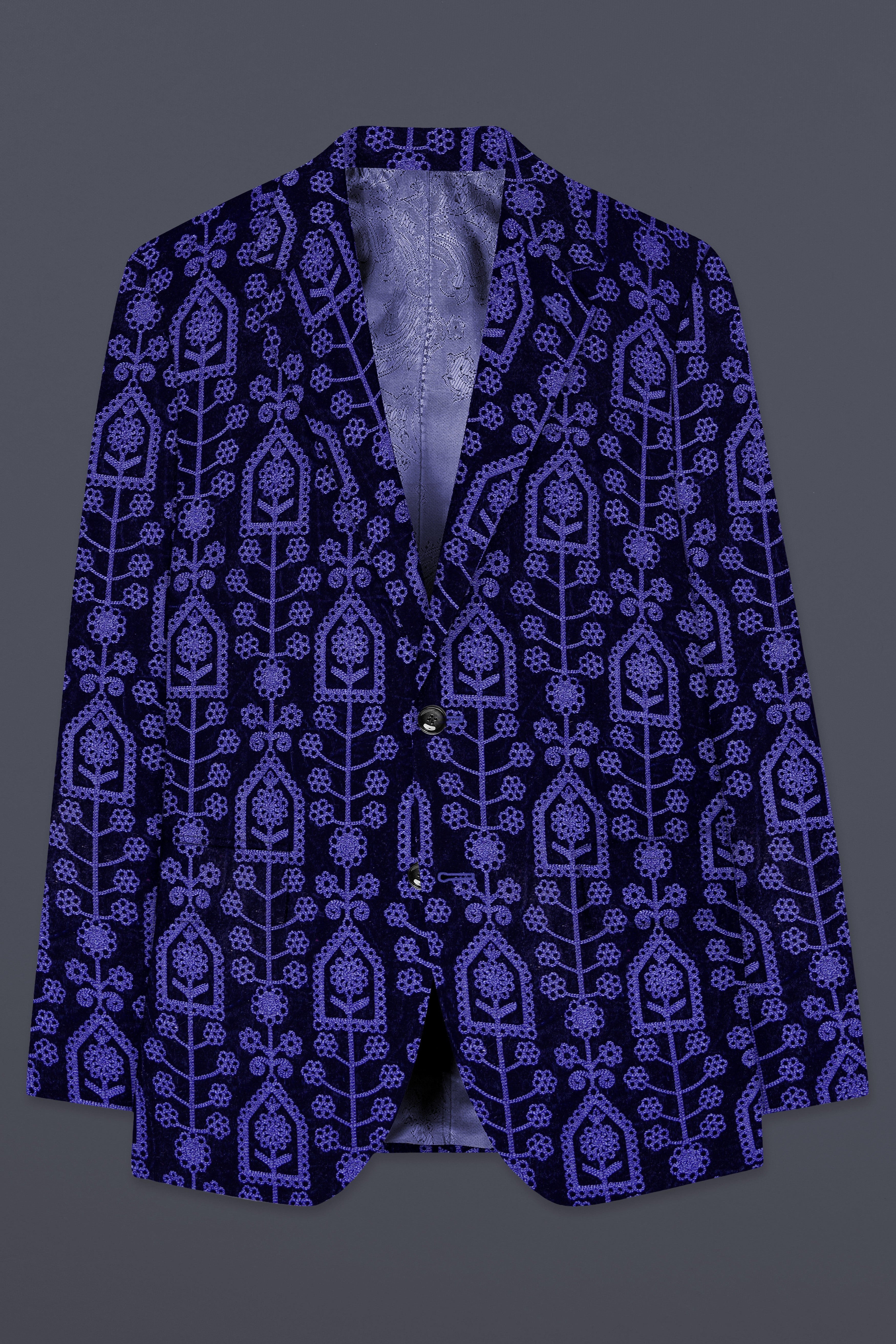 Gigas Blue Thread Work Embroidered Velvet Single Breasted Suit