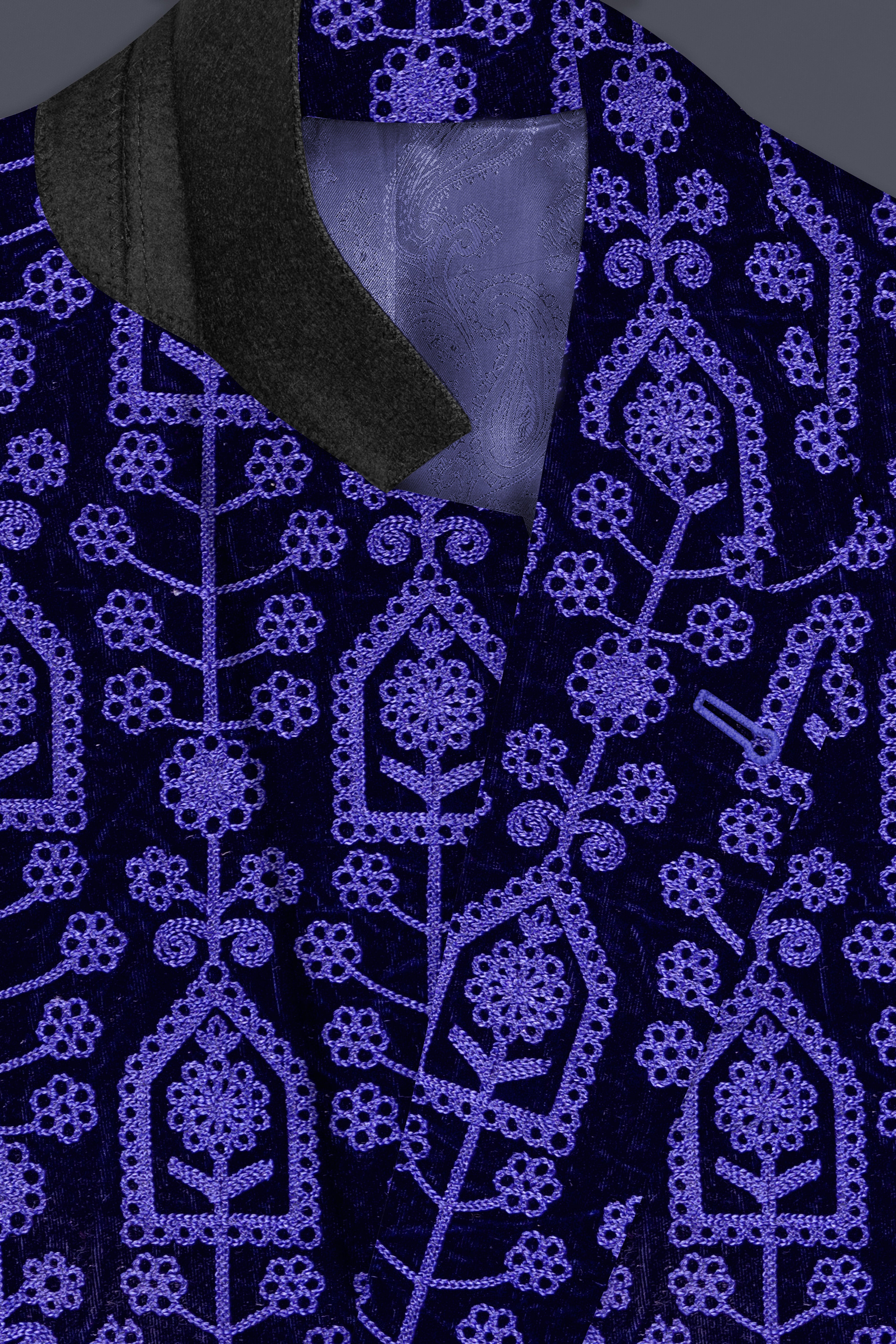Gigas Blue Thread Work Embroidered Velvet Single Breasted Suit