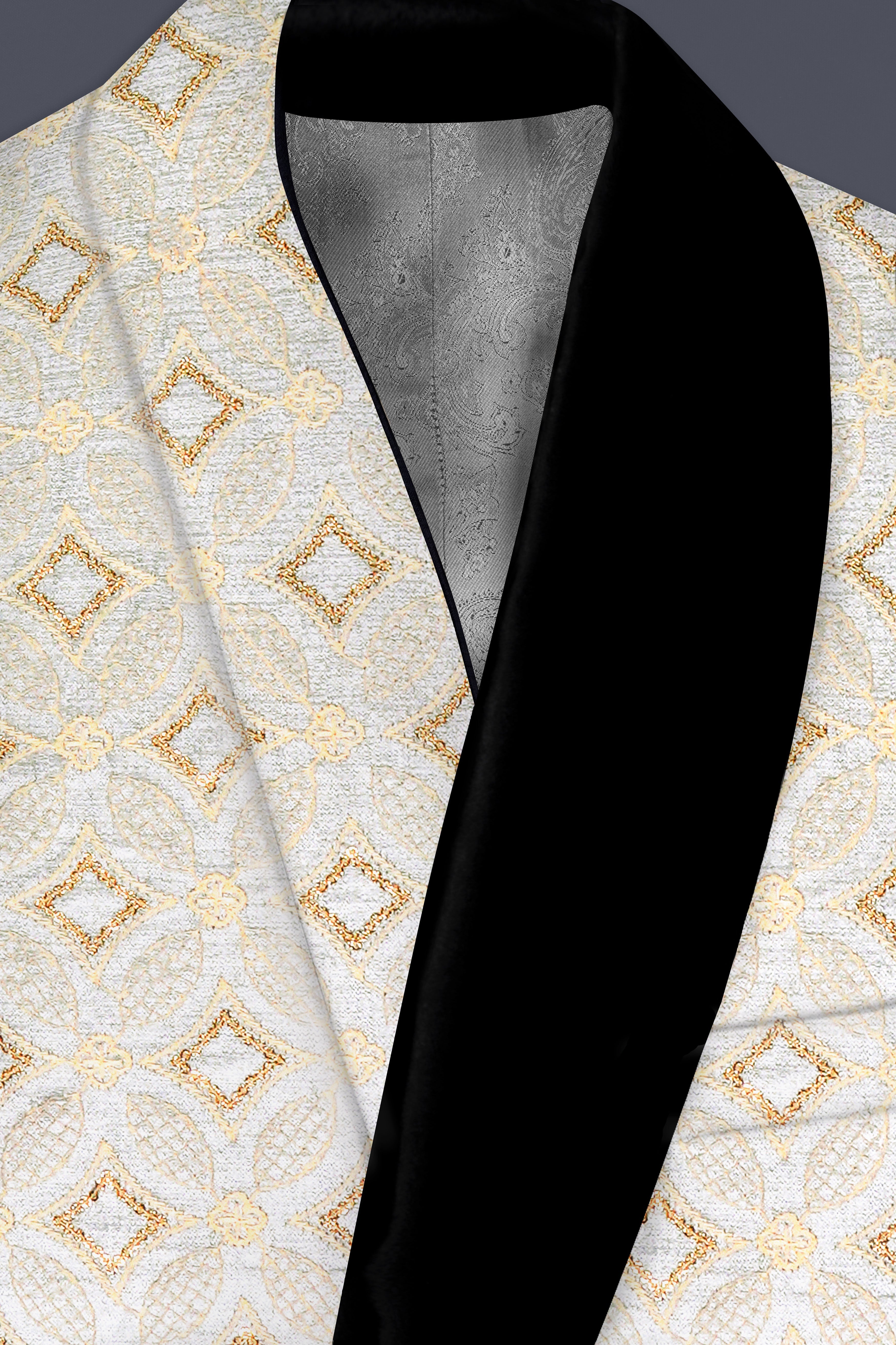 Off White And Sunset Pink Flower Multicolor Sequin and thread Embroidered Tuxedo Suit