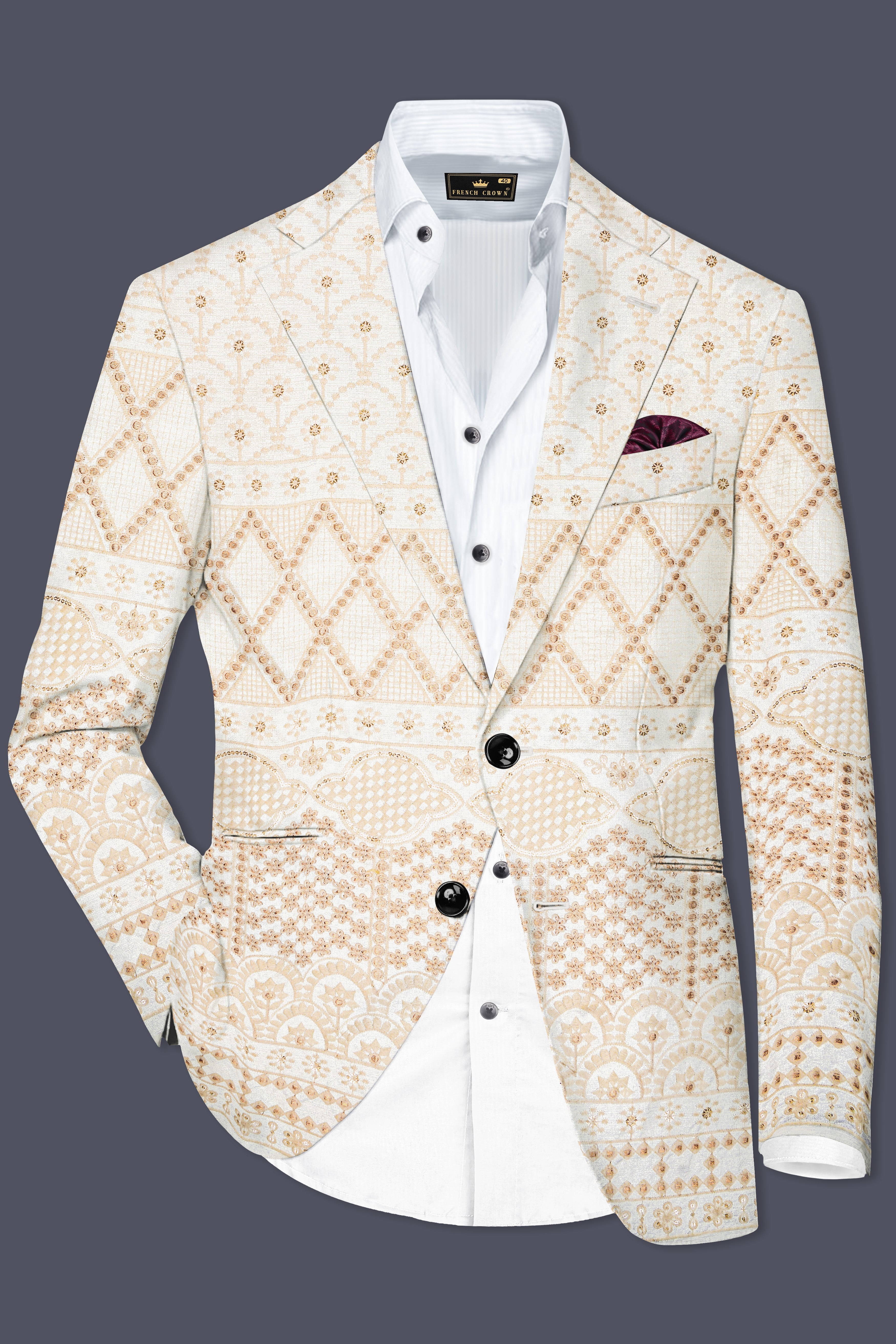 Parchment Cream thread Embroidered Single Breasted Suit
