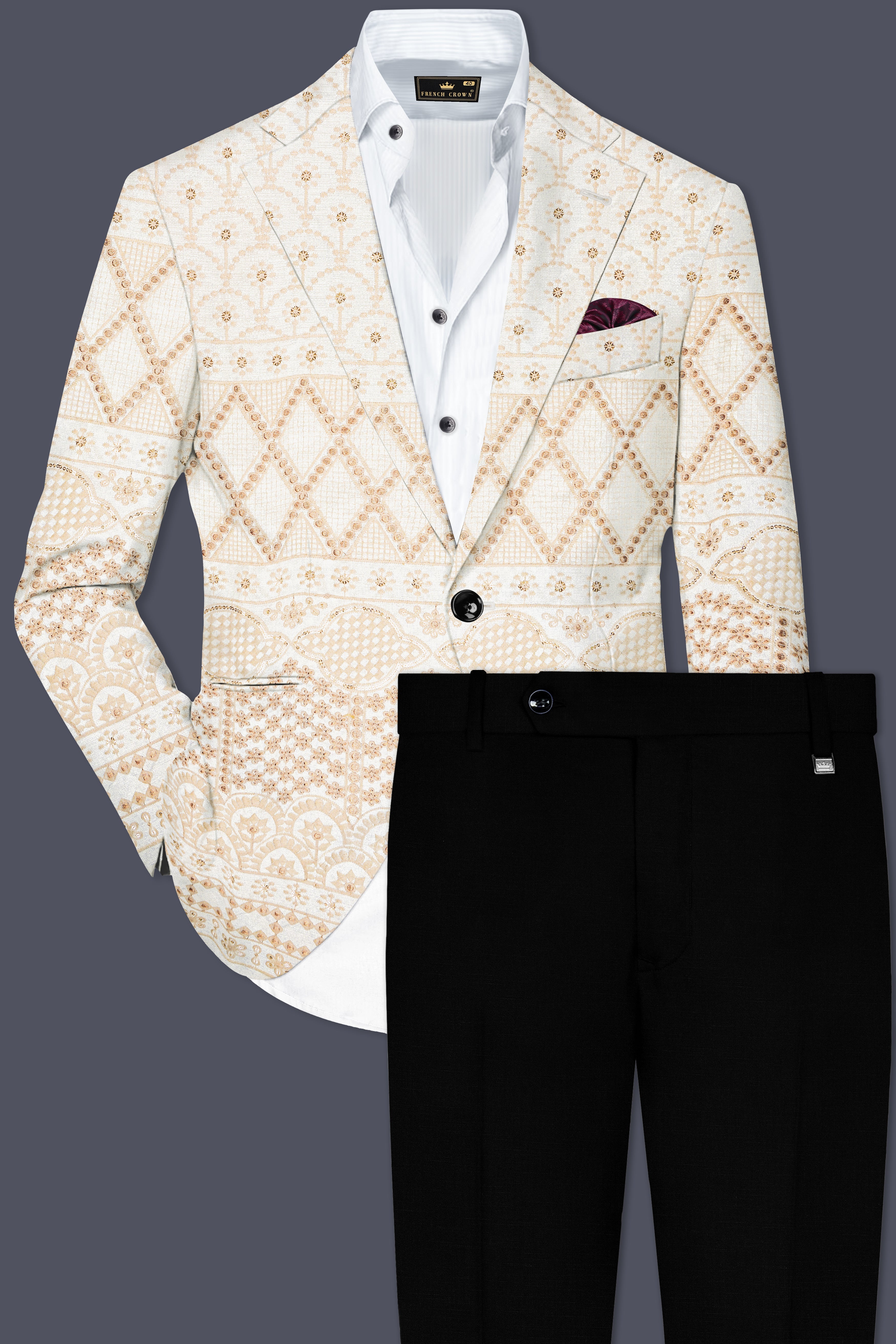 Parchment Cream thread Embroidered Single Breasted Suit