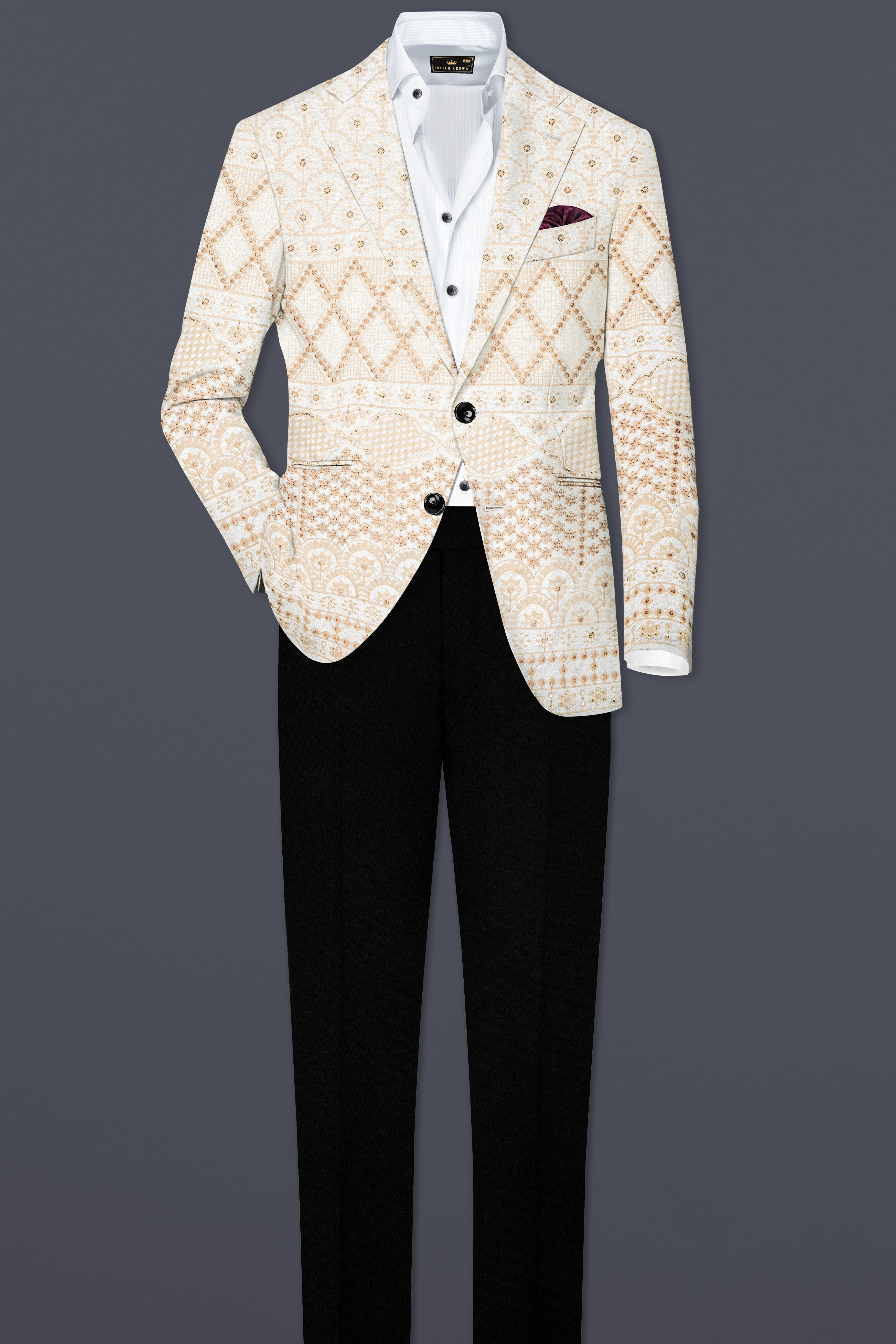 Parchment Cream thread Embroidered Single Breasted Suit
