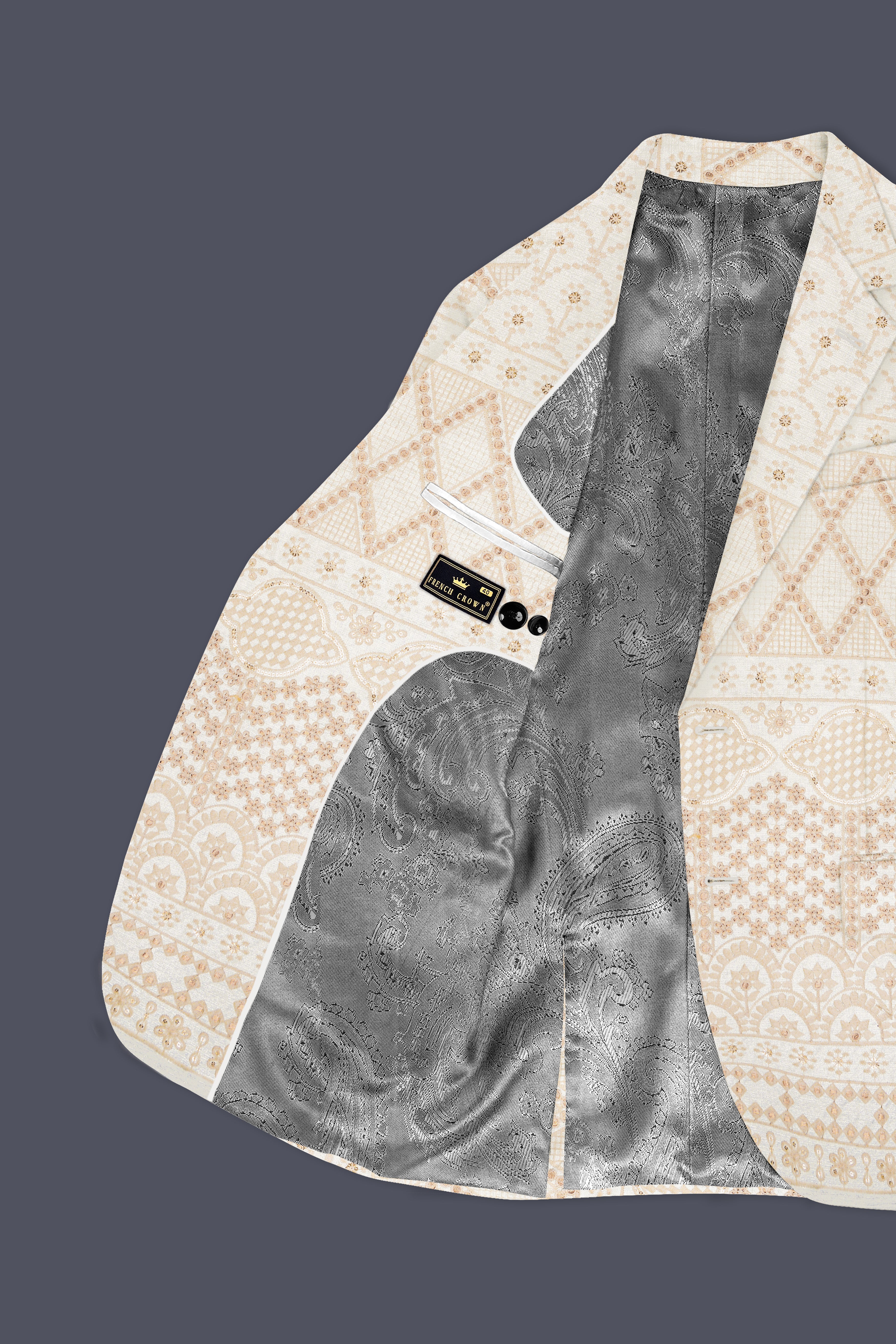 Parchment Cream thread Embroidered Single Breasted Suit