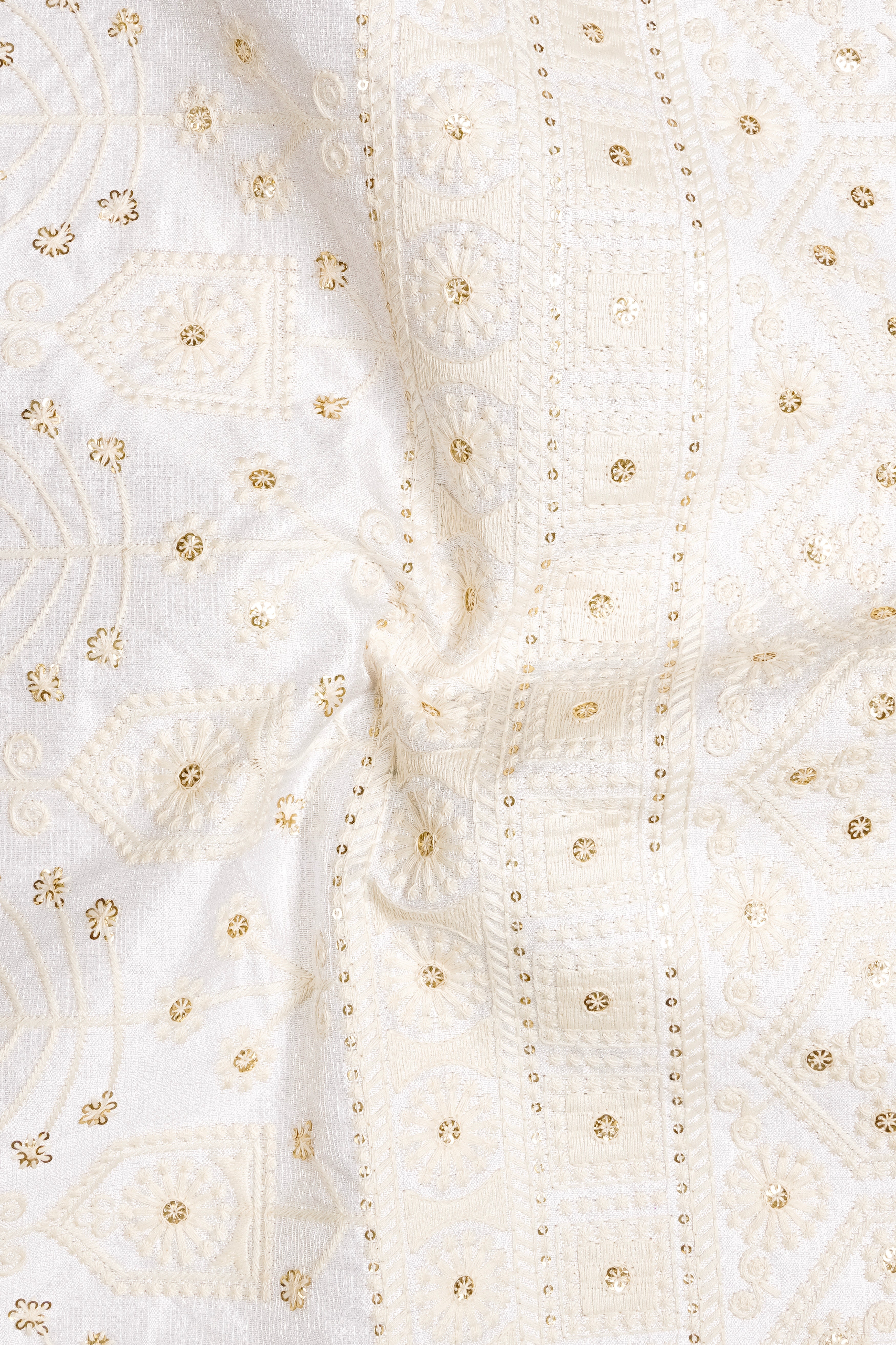 Tequila Cream And Bright White thread Embroidered Tuxedo Suit