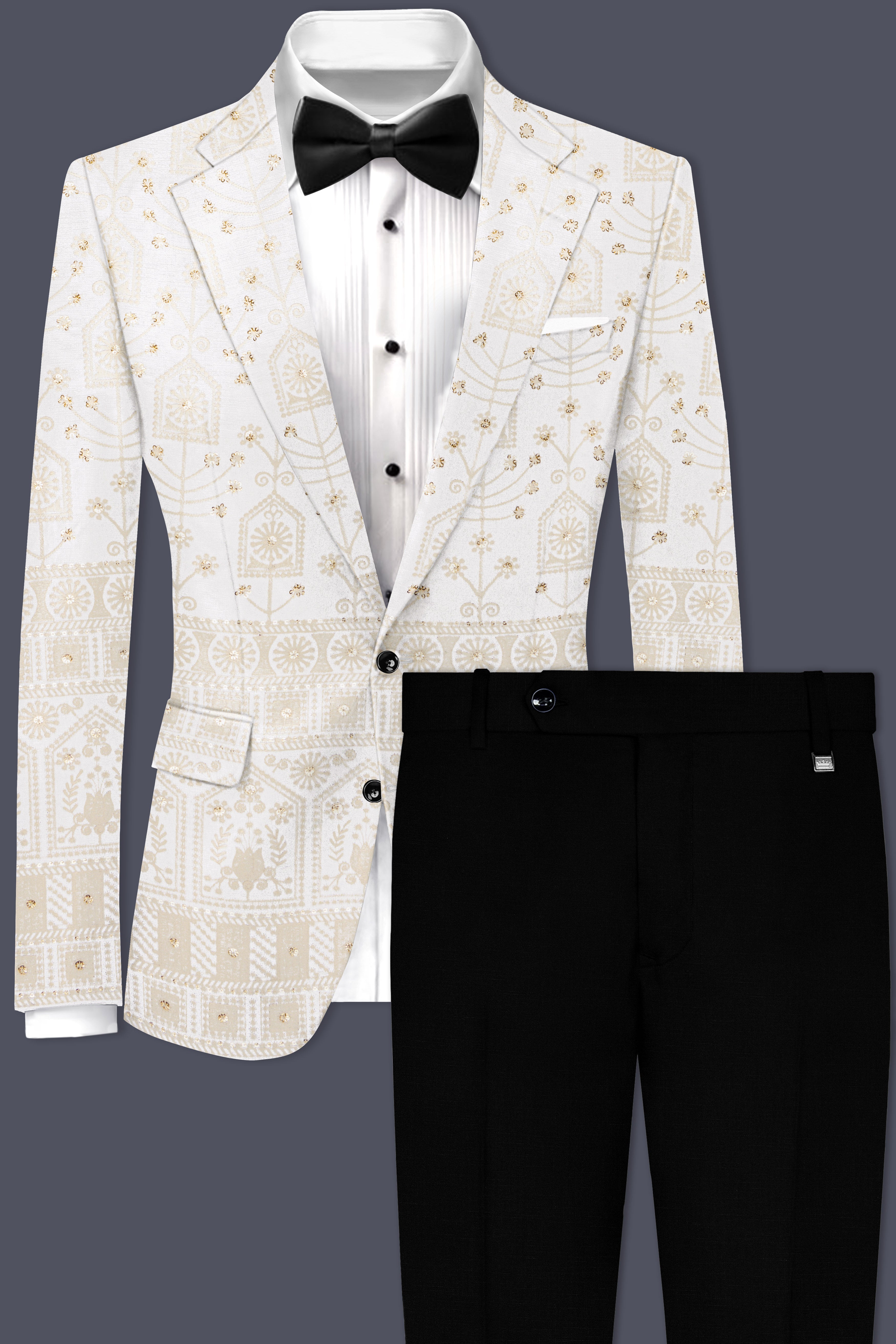 Tequila Cream And Bright White thread Embroidered Single Breasted Suit