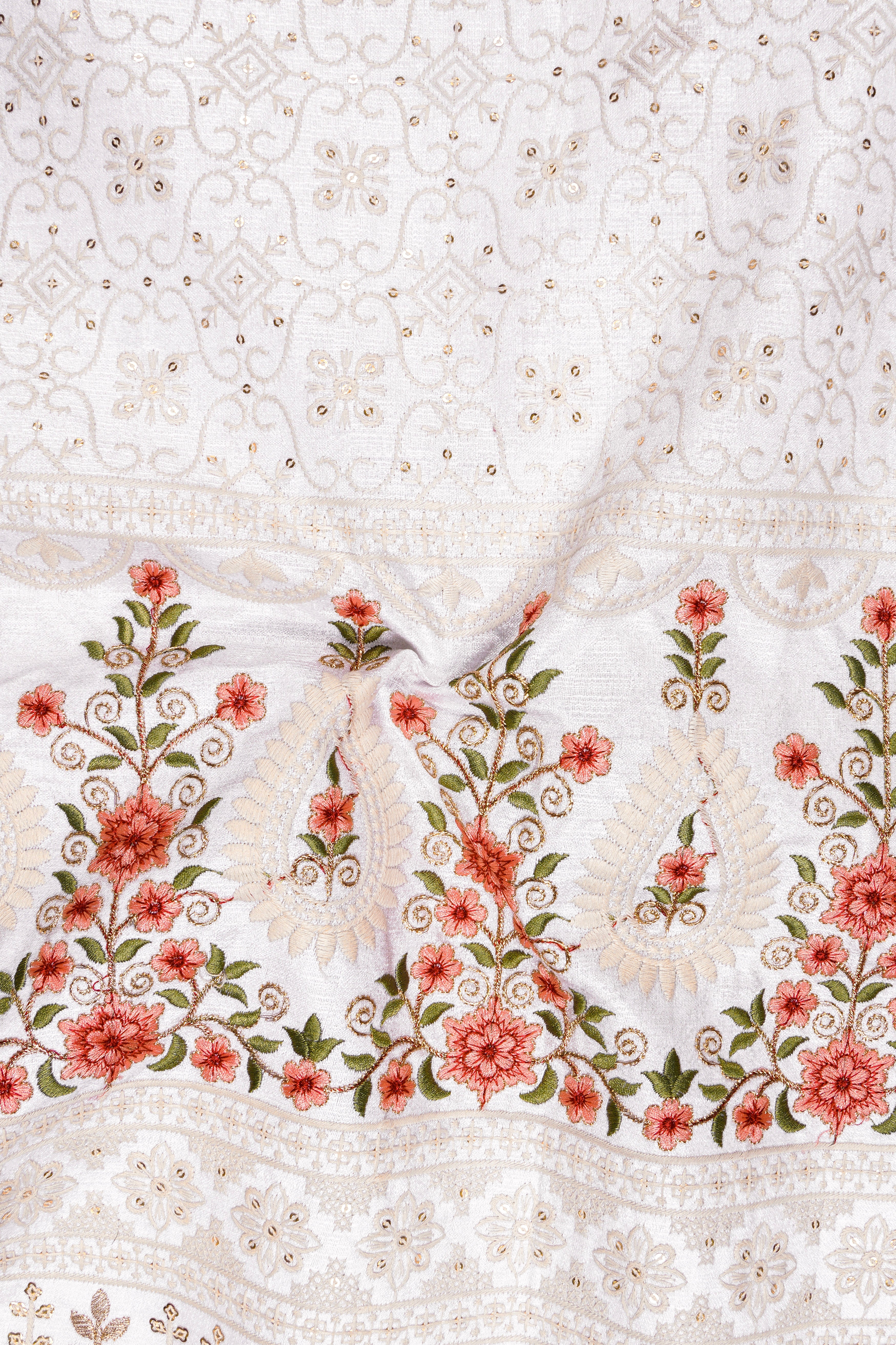 Romance White And Salmon Pink Sequin and thread Embroidered Single Breasted Suit