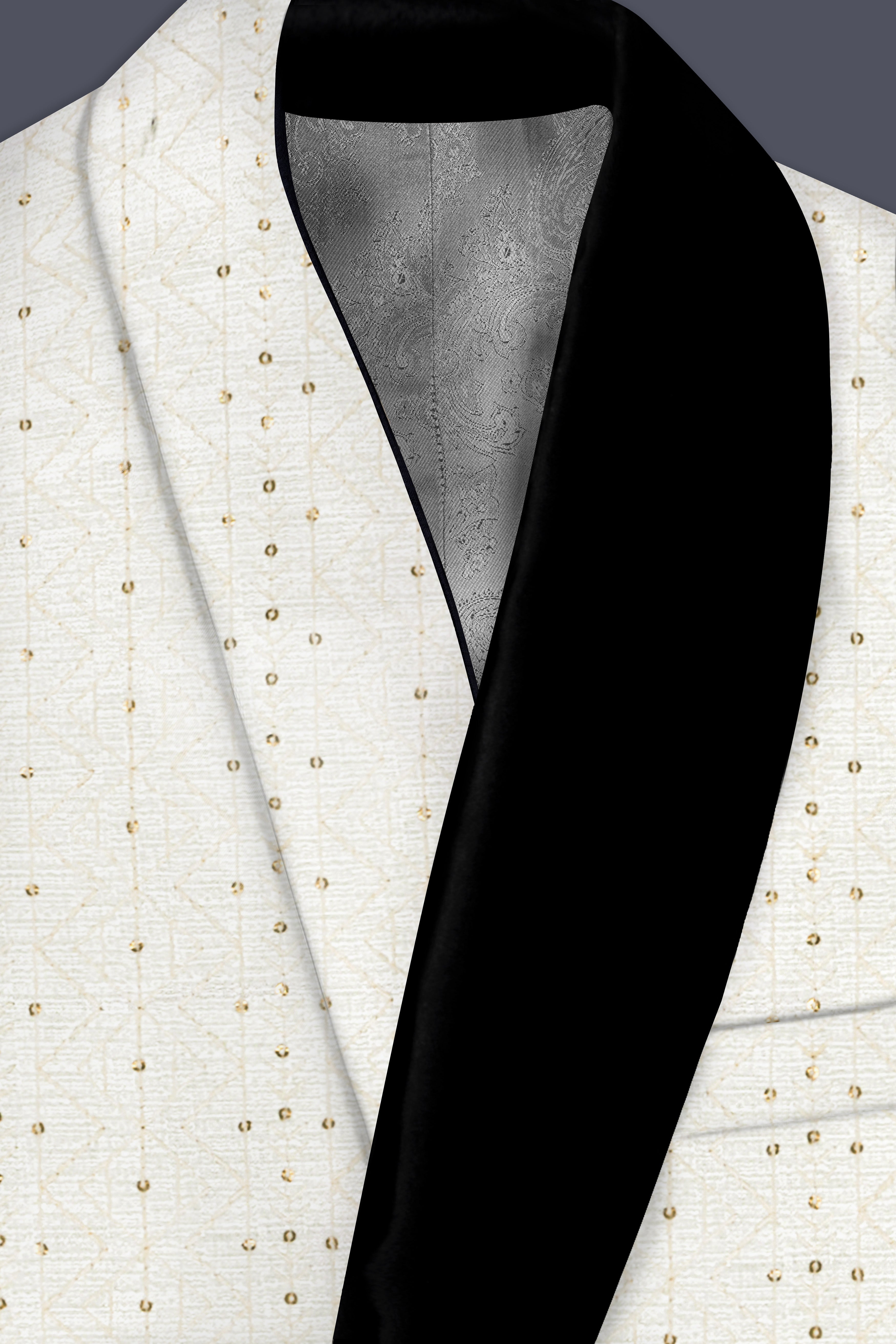 Off White And Metallic Red Multicolor Sequin and thread Embroidered Tuxedo Suit