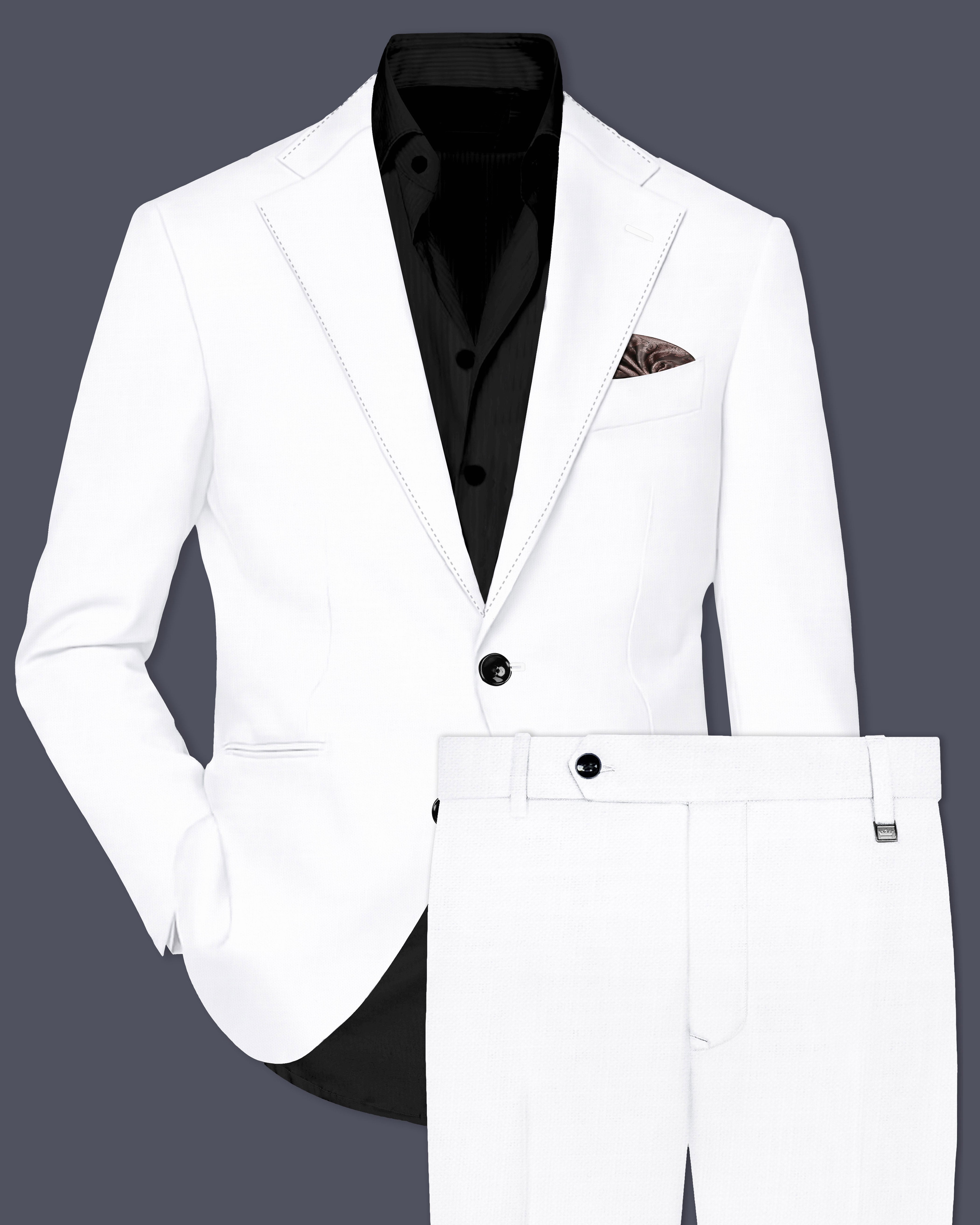 Bright White Plain-Solid Single Breasted Premium Linen Suits For Men