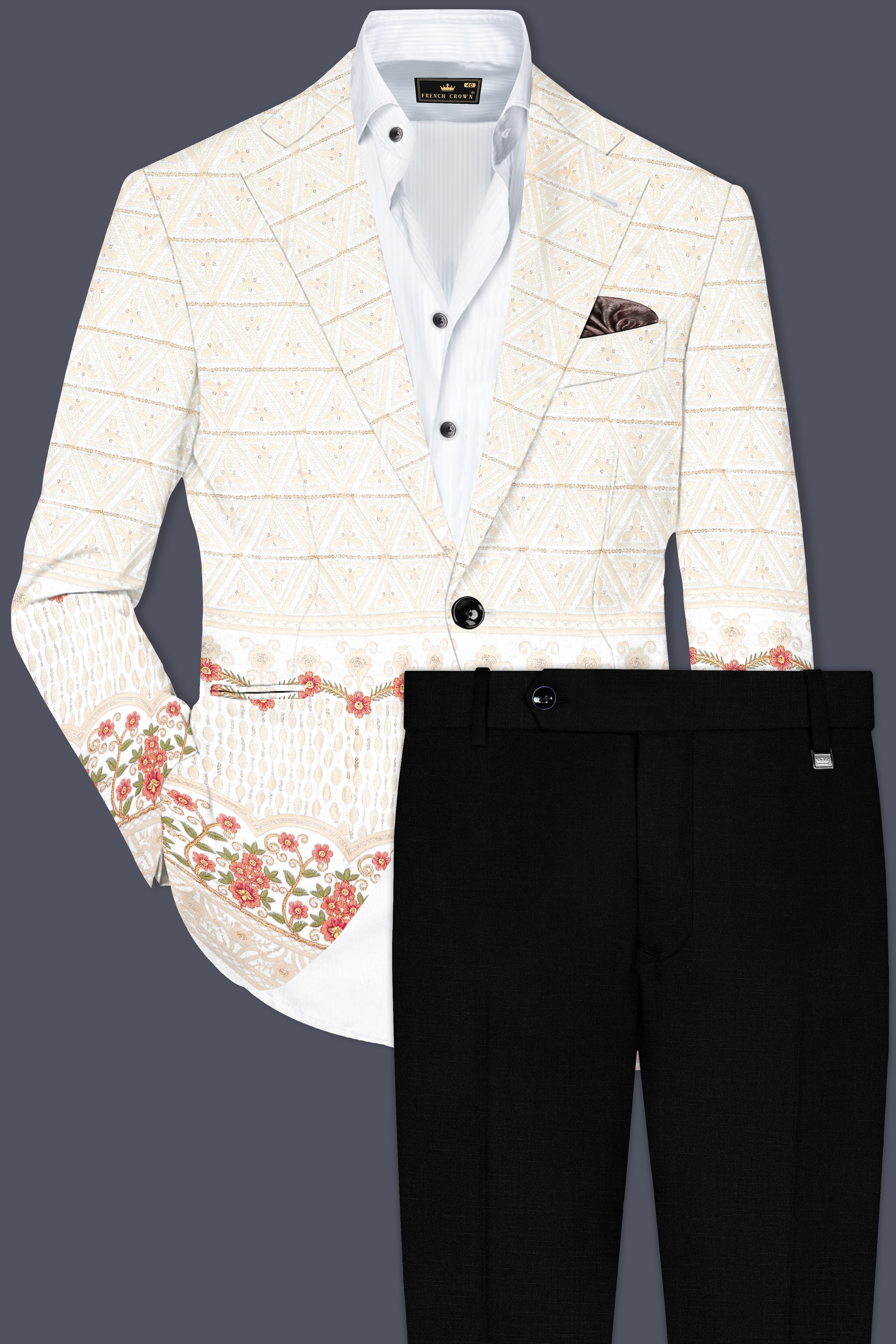 Fantasy Off White And Blush Pink Sequin and thread Embroidered Single Breasted Suit