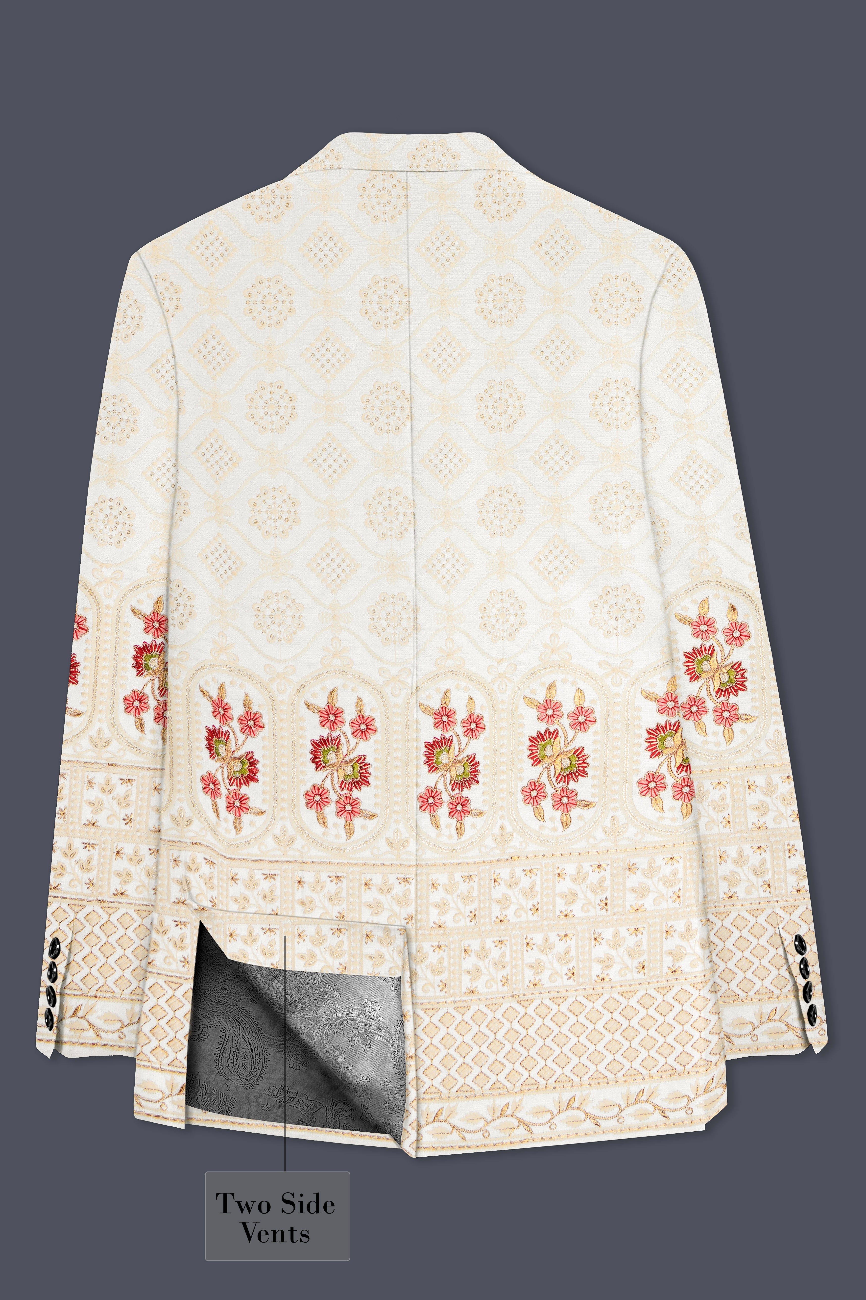 Ecru Off White And Peachy Pink Sequin and thread Embroidered Single Breasted Suit