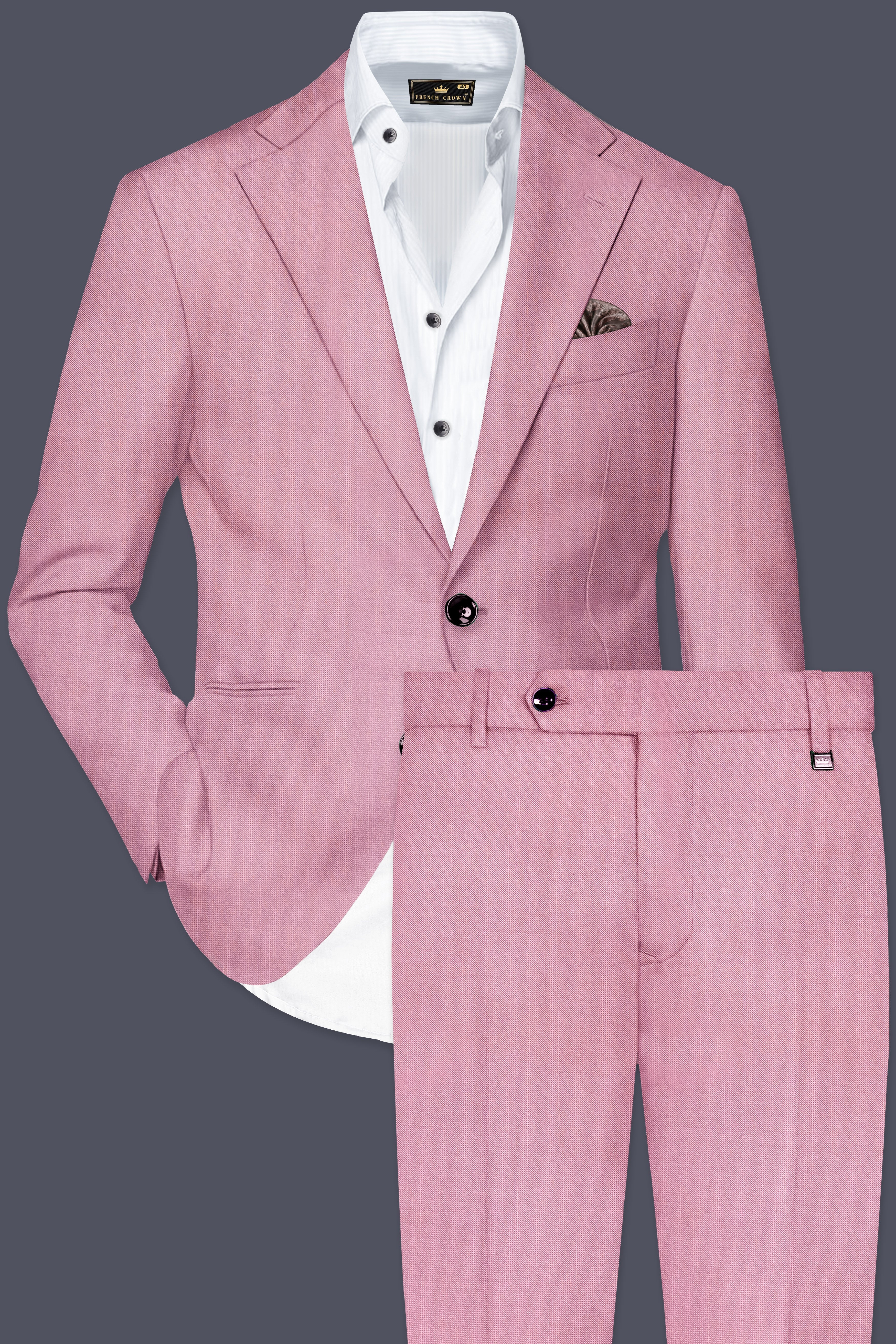 Viola Pink Solid Wool Rich Single Breasted Stretchable traveler Suit