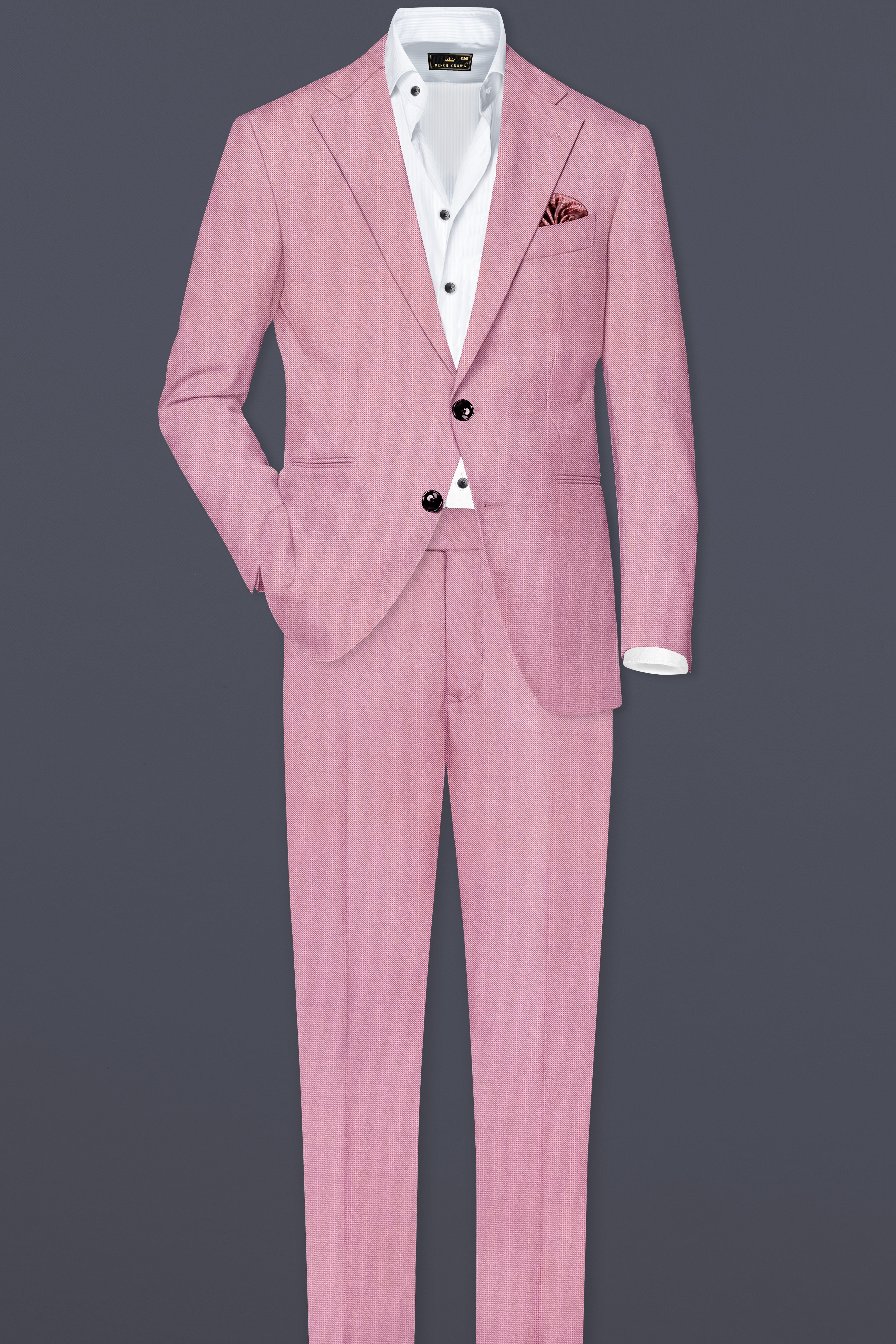 Viola Pink Solid Wool Rich Single Breasted Stretchable traveler Suit