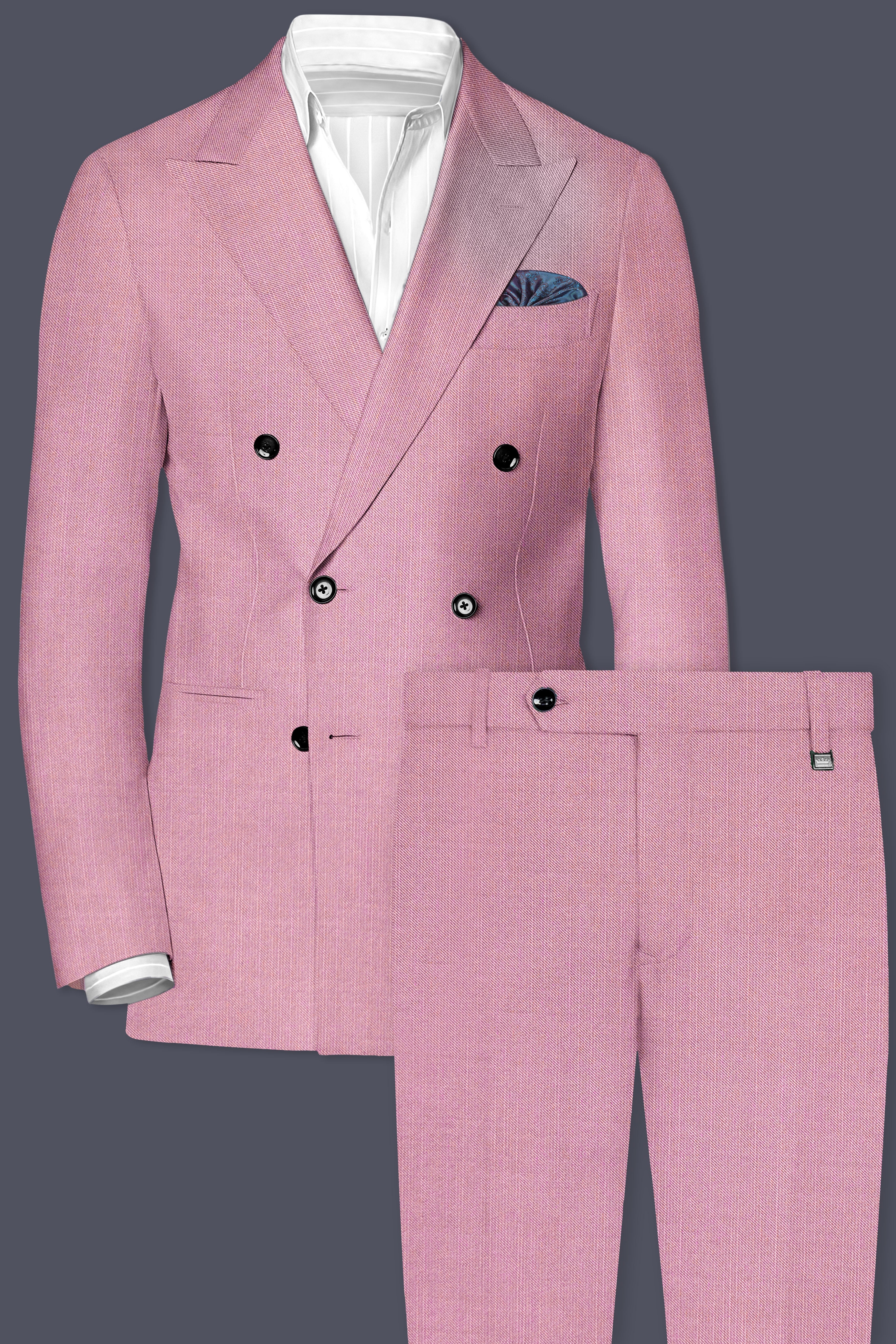 Viola Pink Solid Wool Rich Double Breasted Stretchable traveler Suit