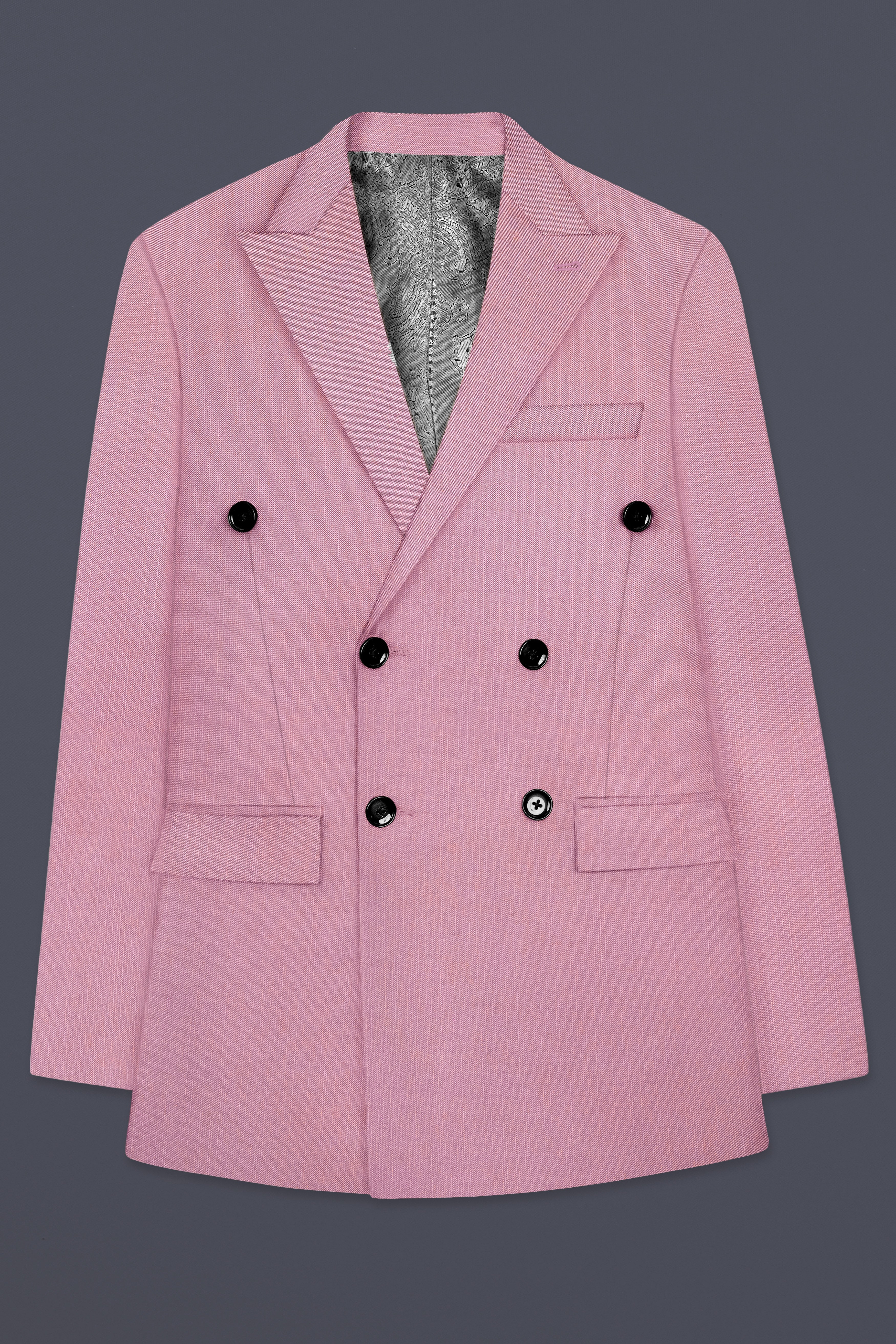 Viola Pink Solid Wool Rich Double Breasted Stretchable traveler Suit