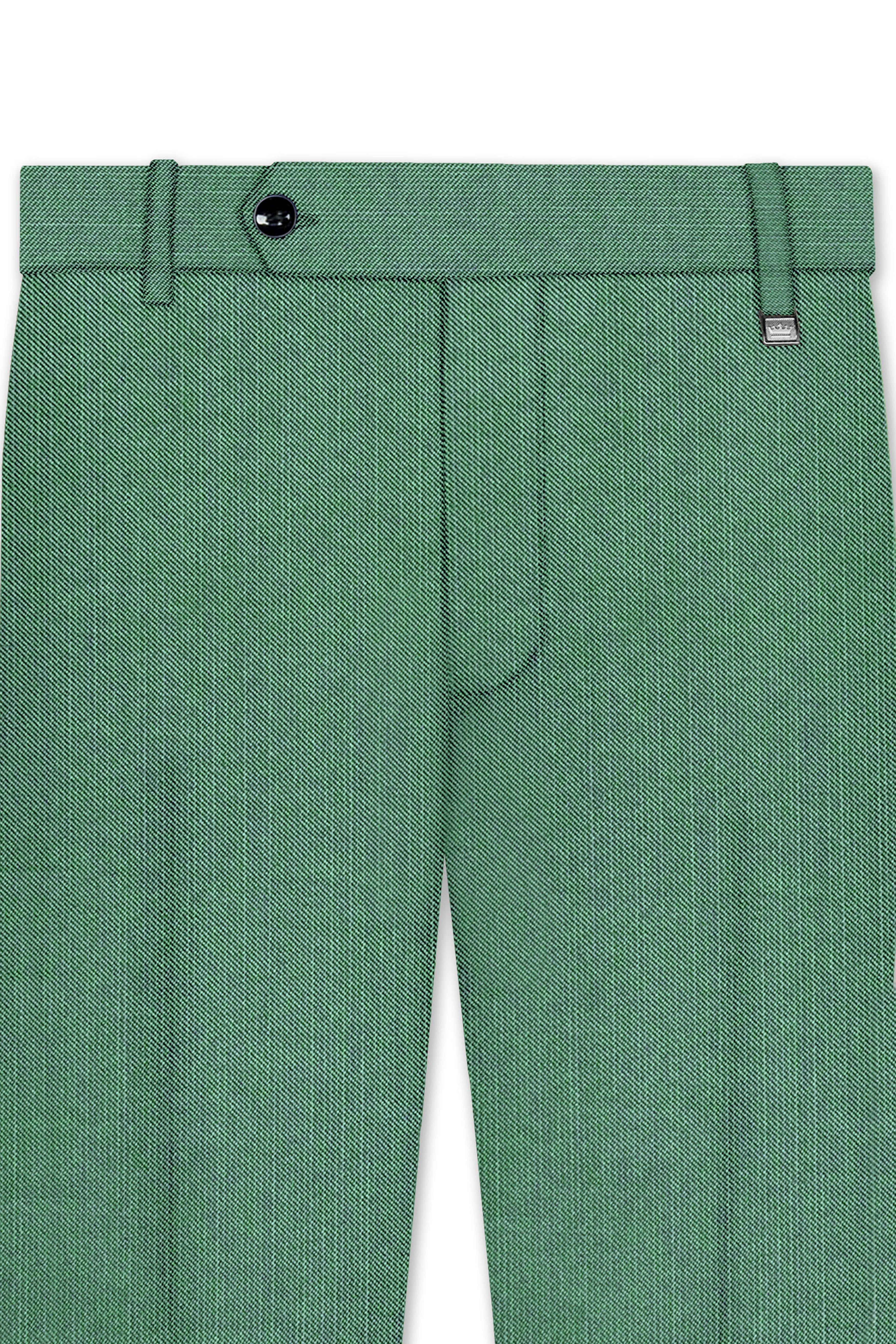 Viridian Green Solid Wool Rich Slight Stretch Waistband Pant