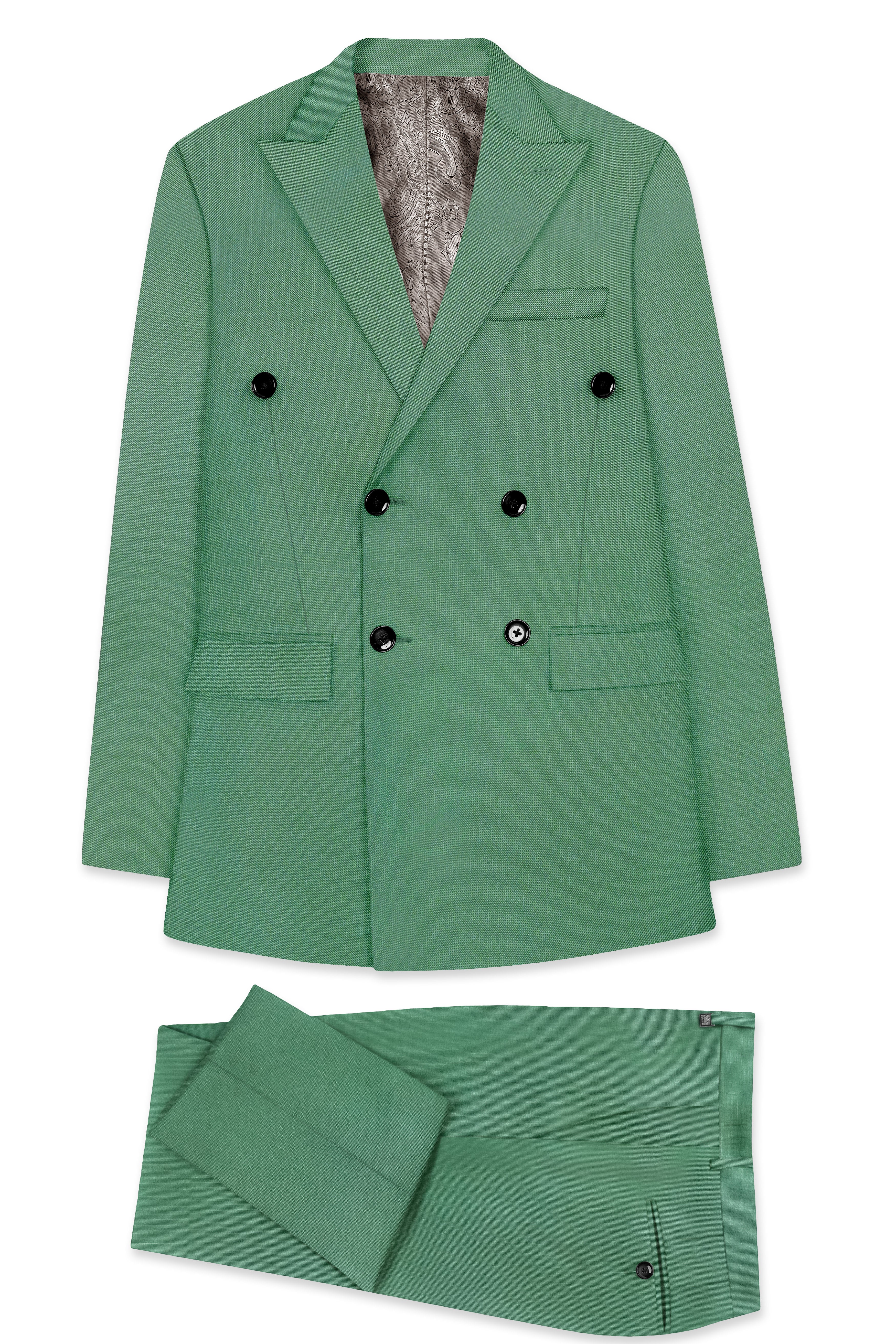 Viridian Green Solid Wool Rich Double Breasted Stretchable traveler Suit