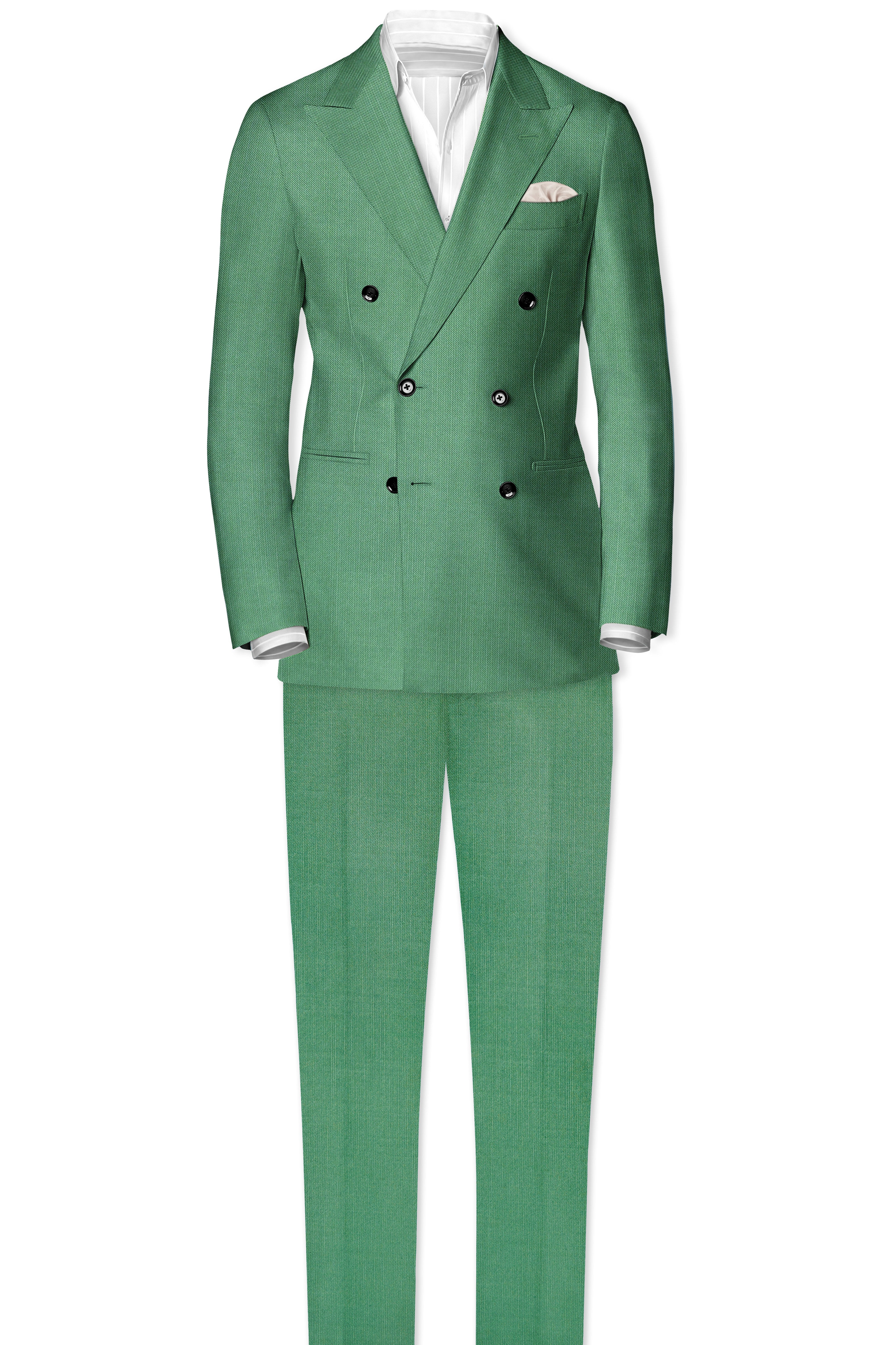 Viridian Green Solid Wool Rich Double Breasted Stretchable traveler Suit