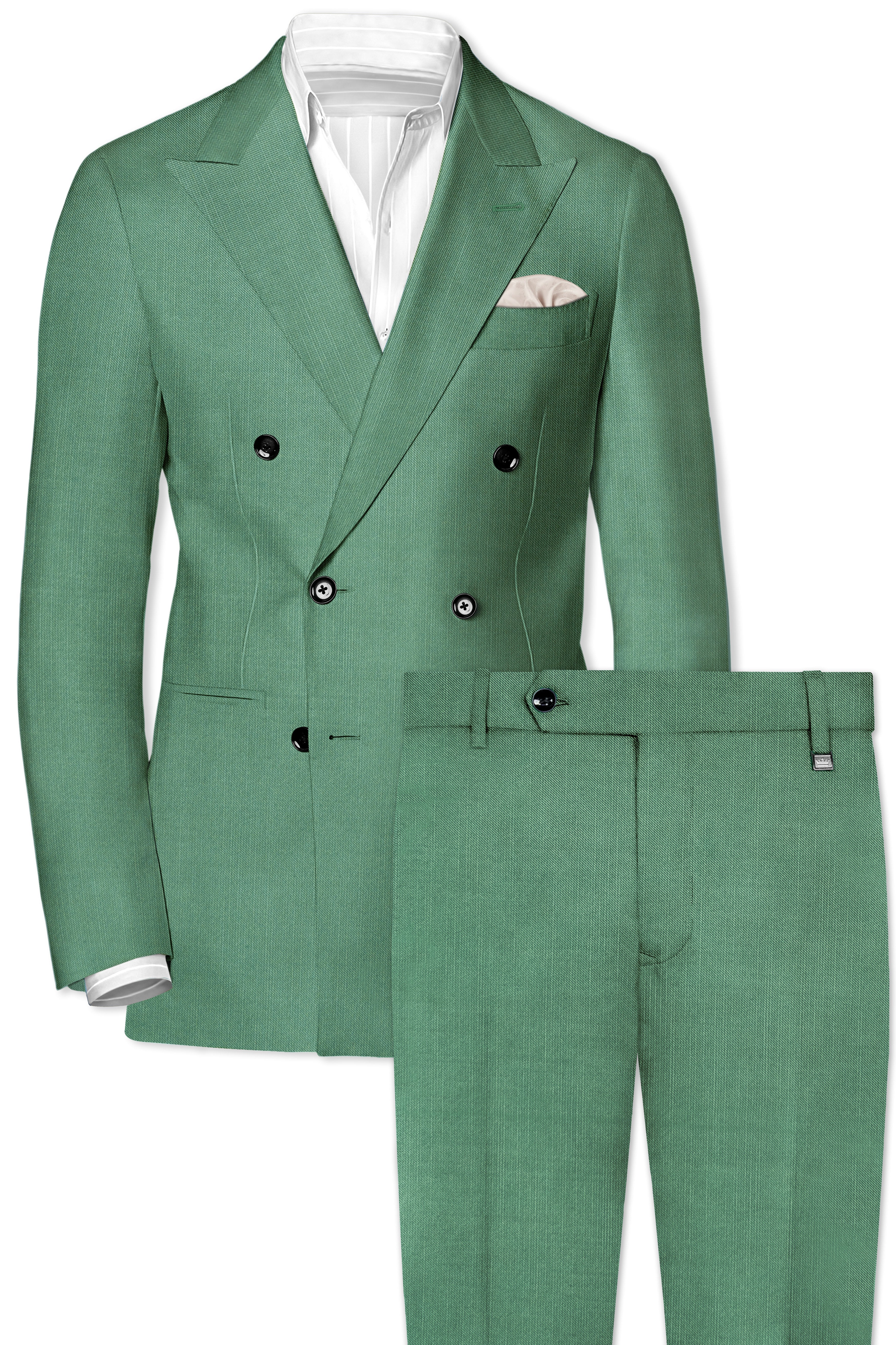 Viridian Green Solid Wool Rich Double Breasted Stretchable traveler Suit