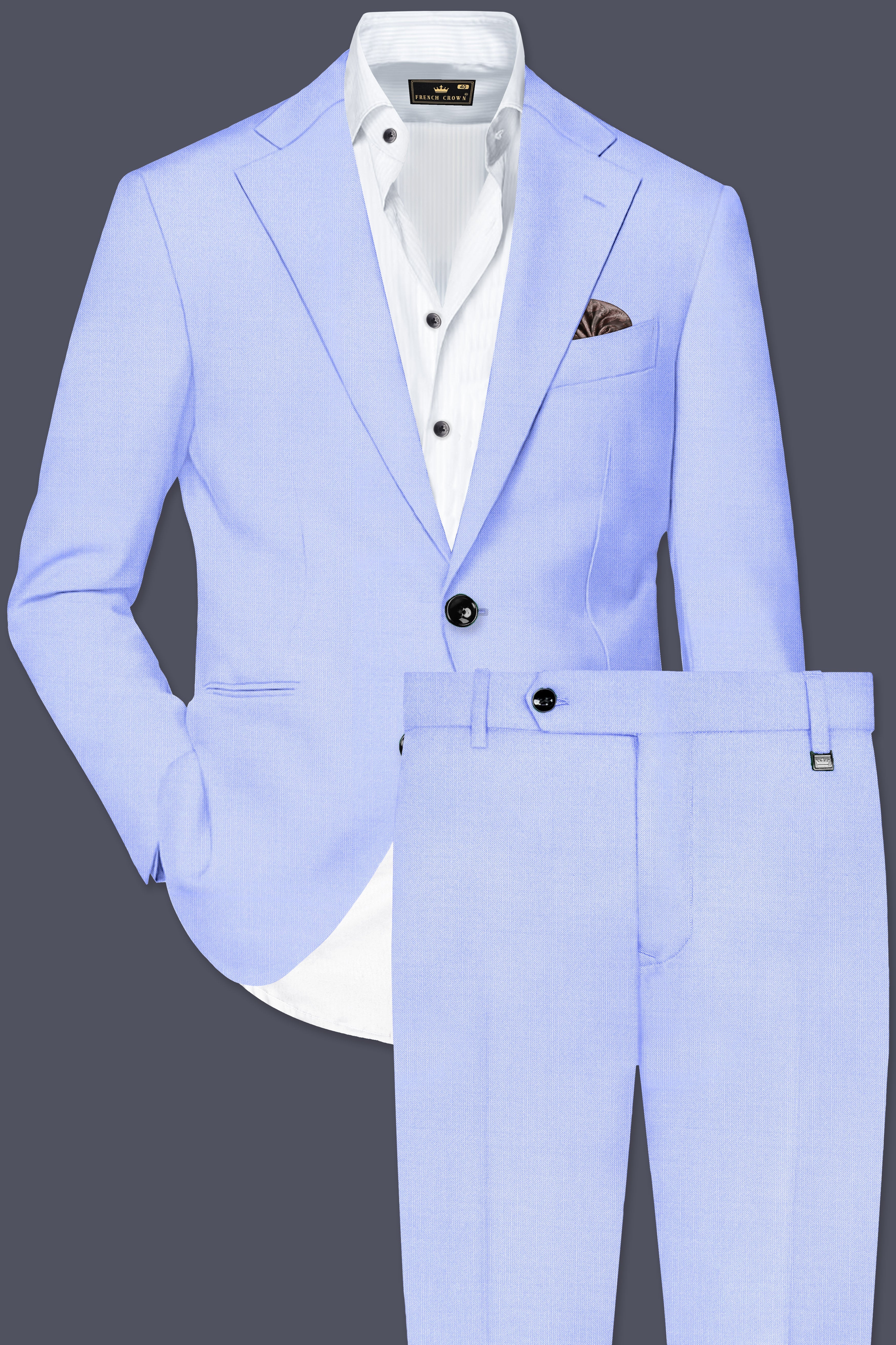 Periwinkle Blue  Solid Wool Rich Single Breasted Stretchable traveler Suit