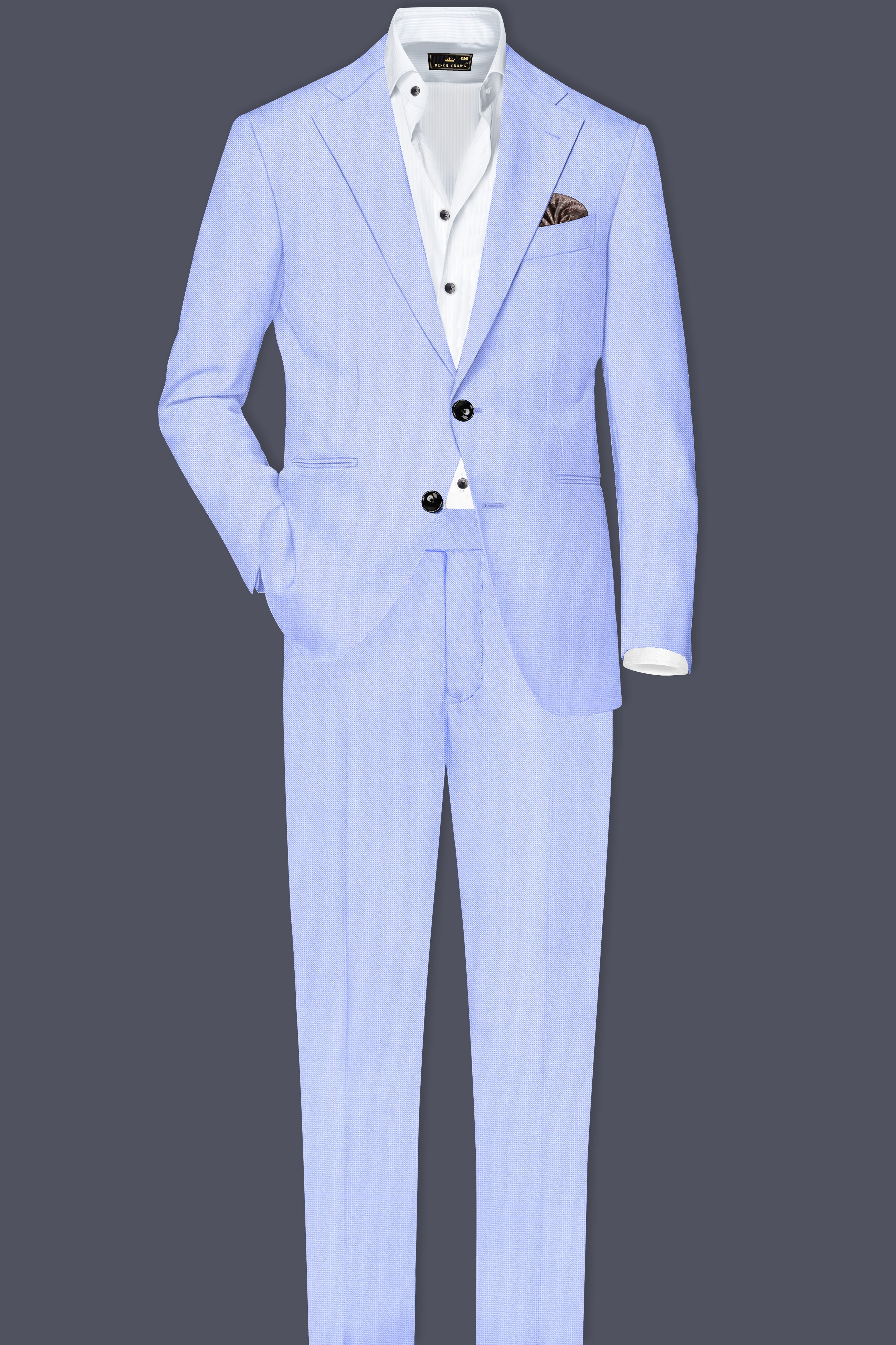 Periwinkle Blue  Solid Wool Rich Single Breasted Stretchable traveler Suit