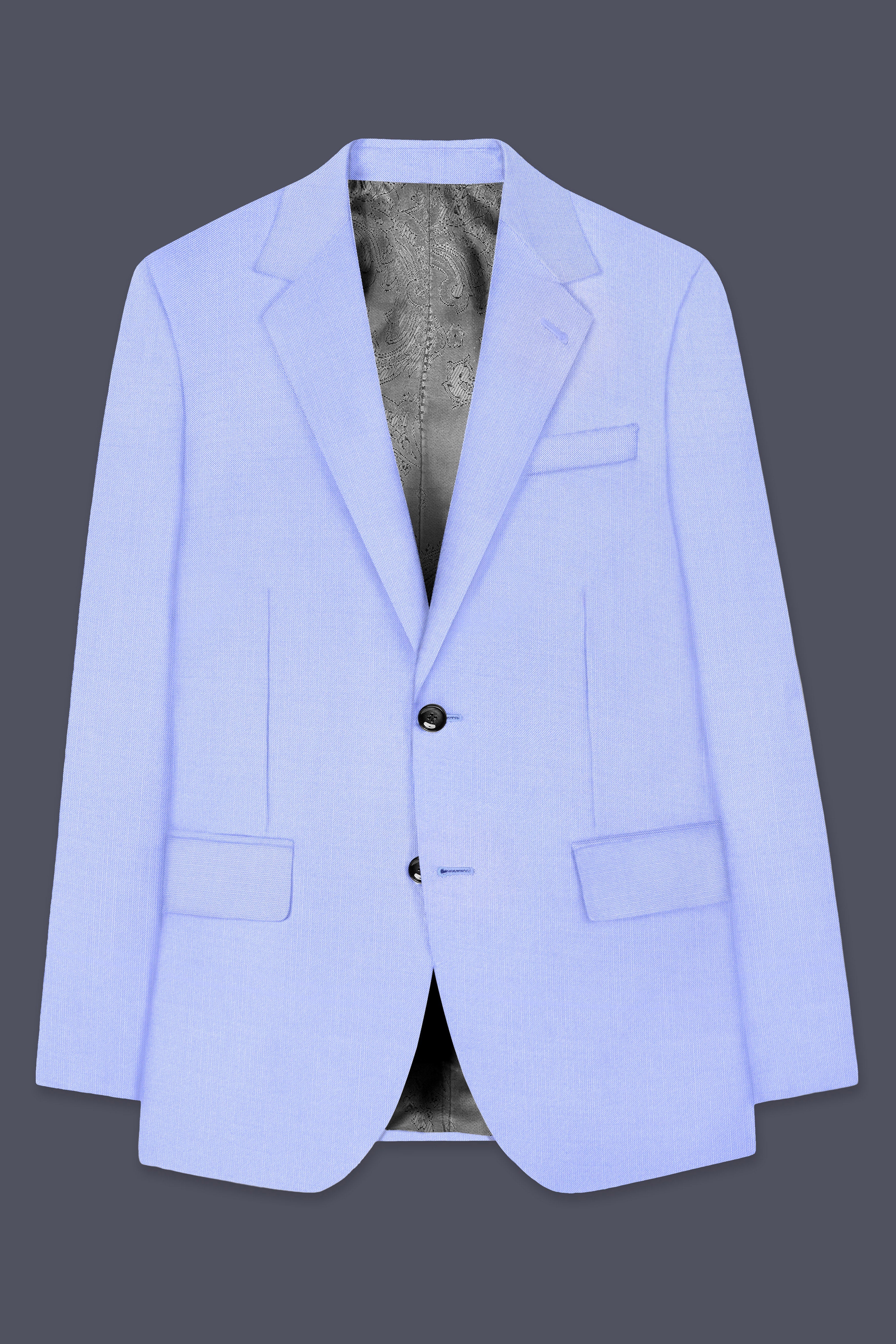 Periwinkle Blue  Solid Wool Rich Single Breasted Stretchable traveler Suit