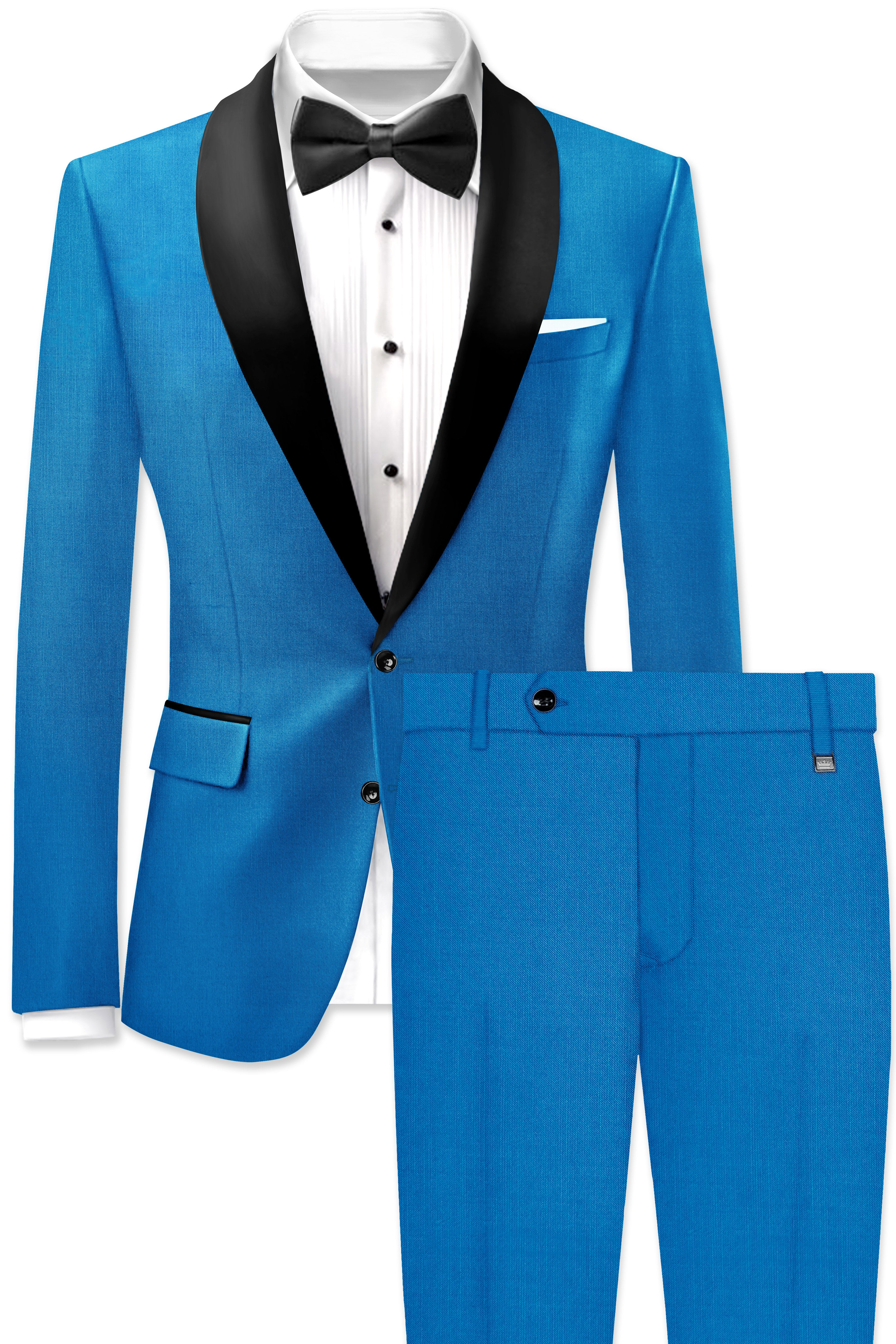 Azure-Venice Blue Wool Rich Tuxedo Stretchable Traveler Suit
