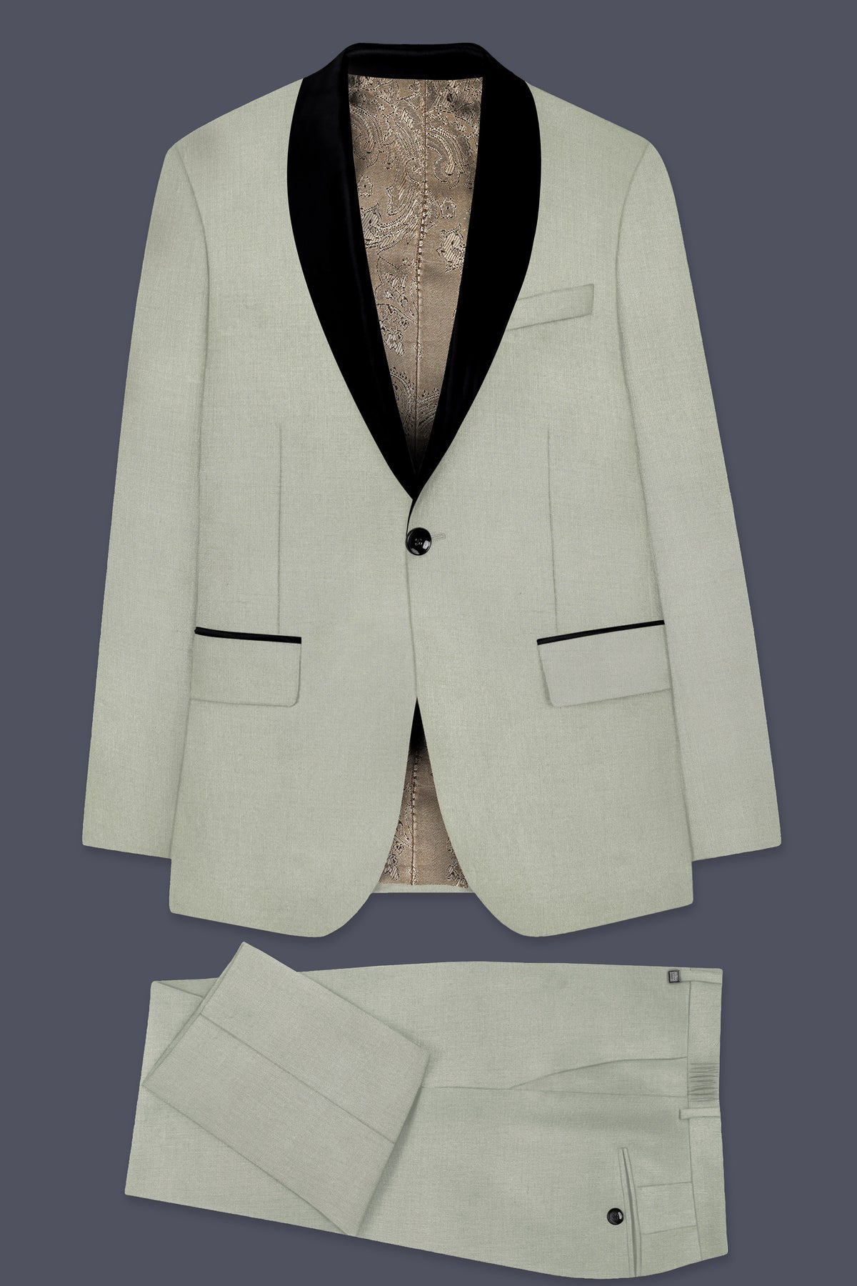 Lichen-Norway Green Wool Rich Slight Stretch Tuxedo Suit