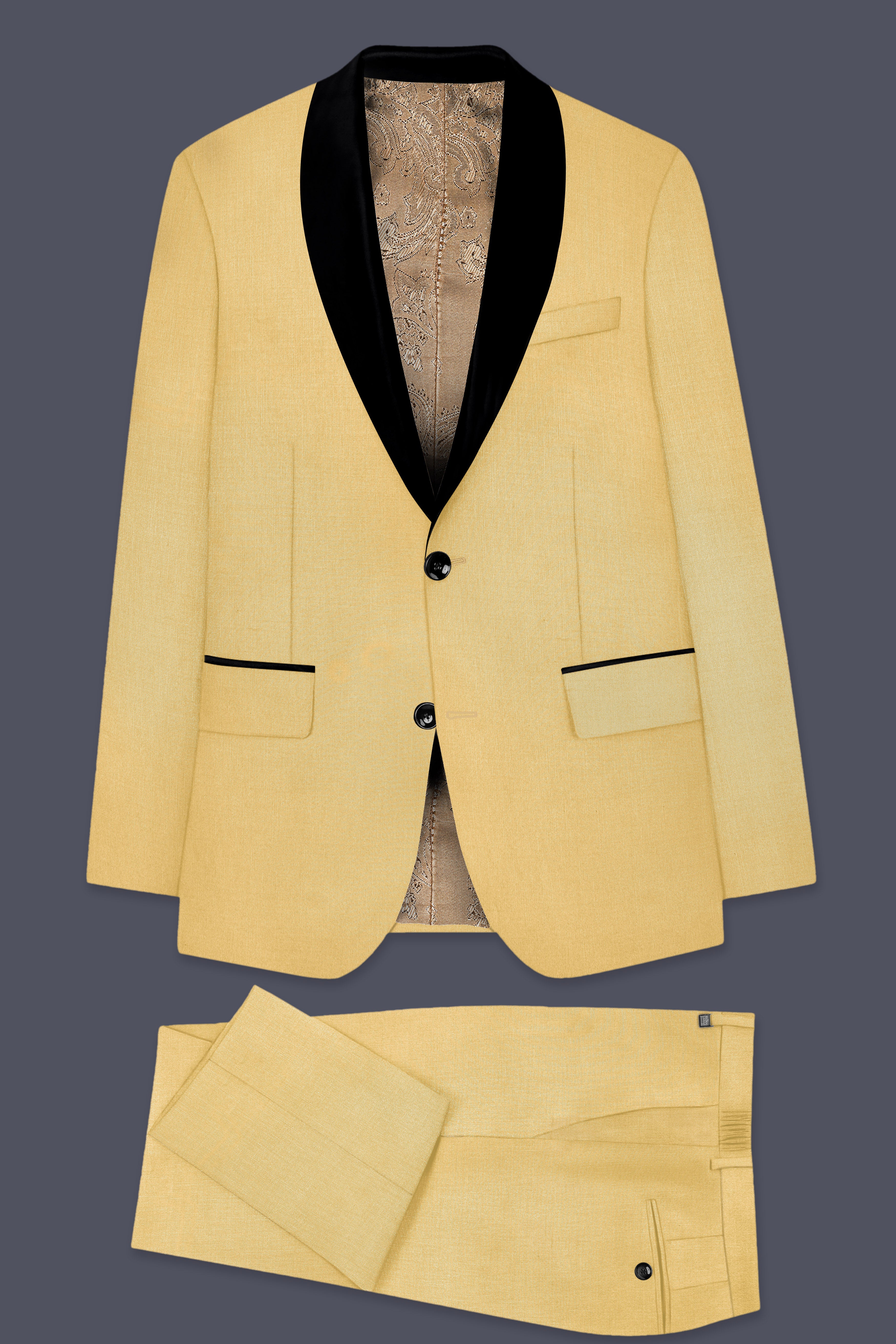 Saffron-Harvest Yellow Wool Rich Tuxedo Stretchable Traveler Suit