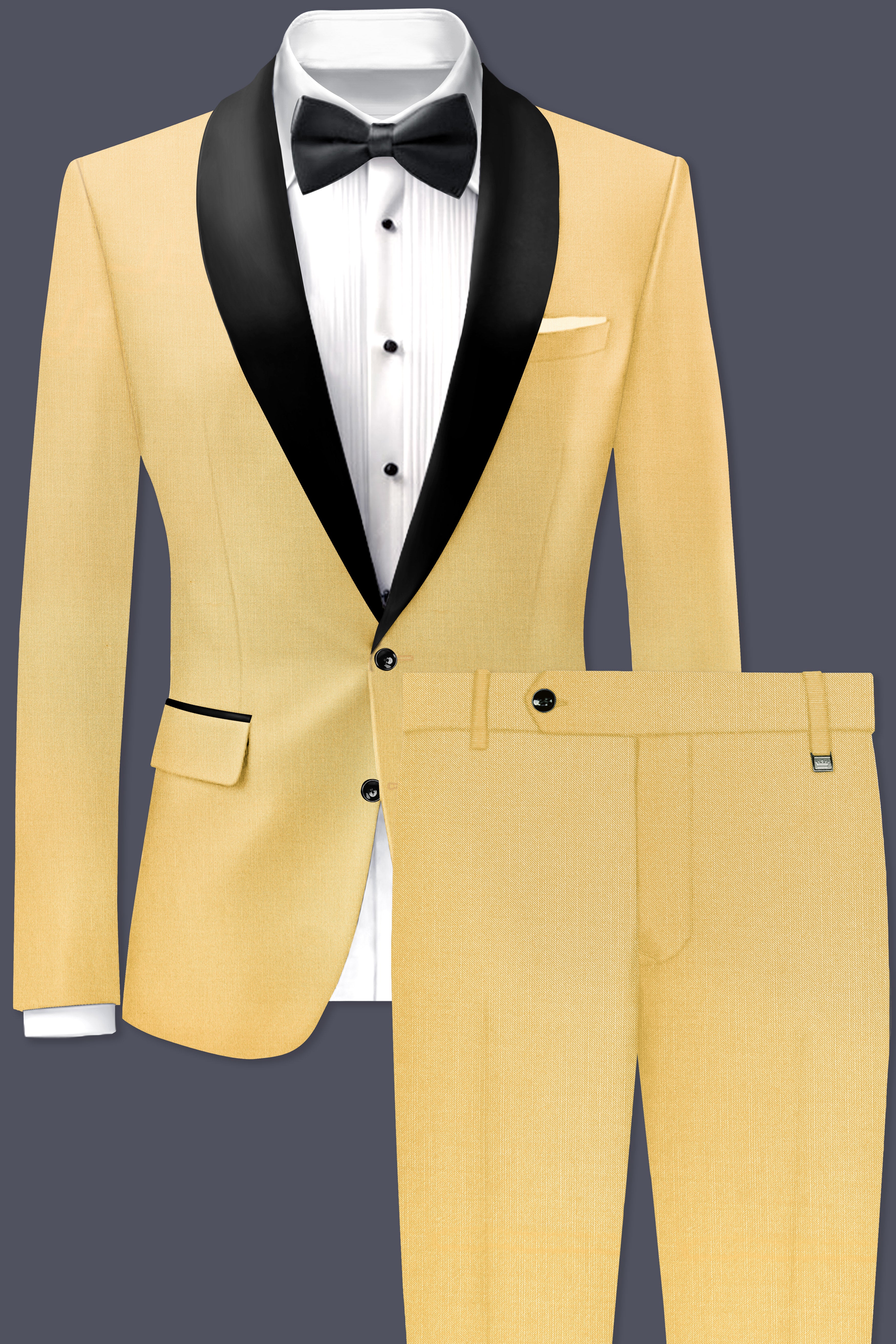 Saffron-Harvest Yellow Wool Rich Tuxedo Stretchable Traveler Suit