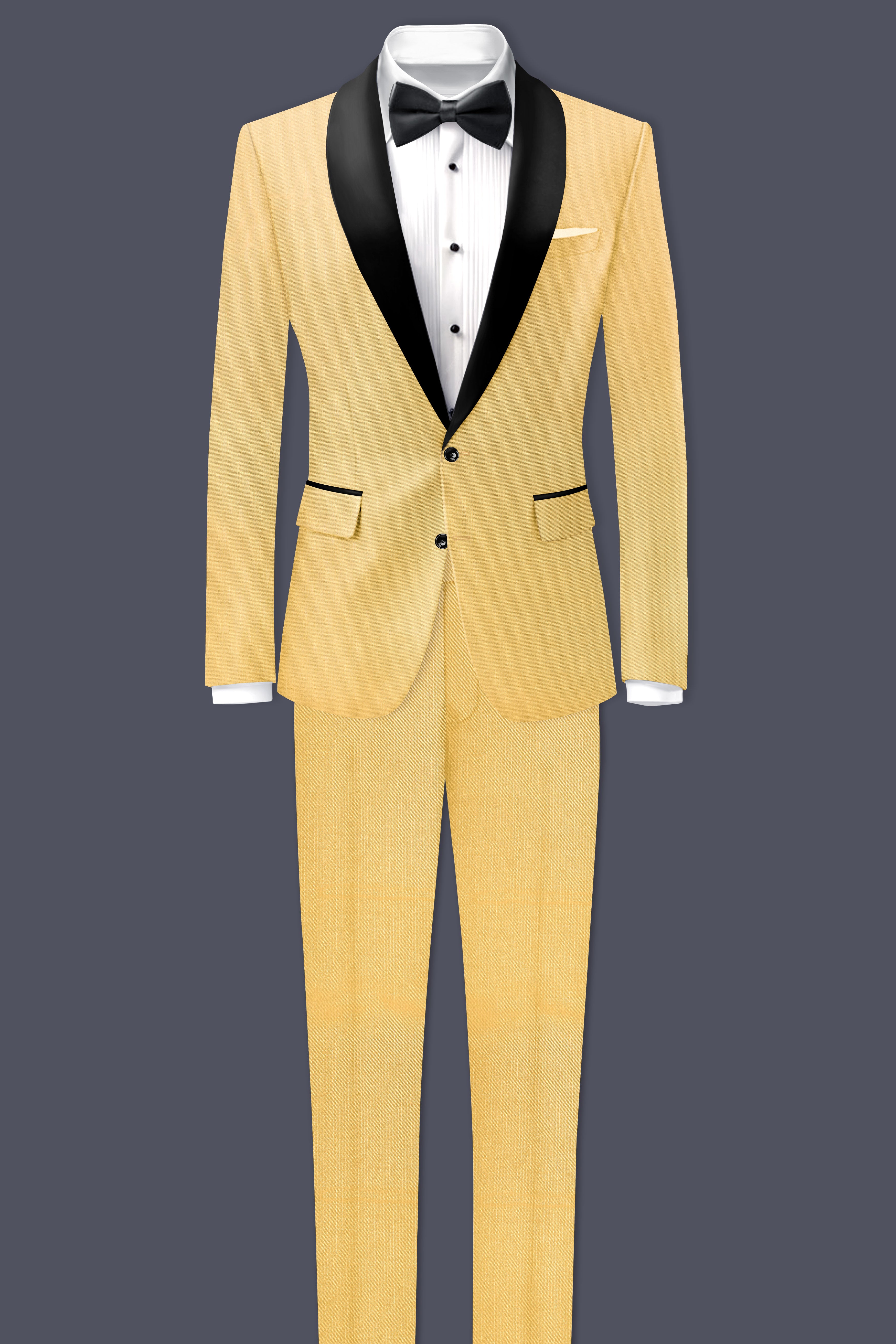 Saffron-Harvest Yellow Wool Rich Tuxedo Stretchable Traveler Suit