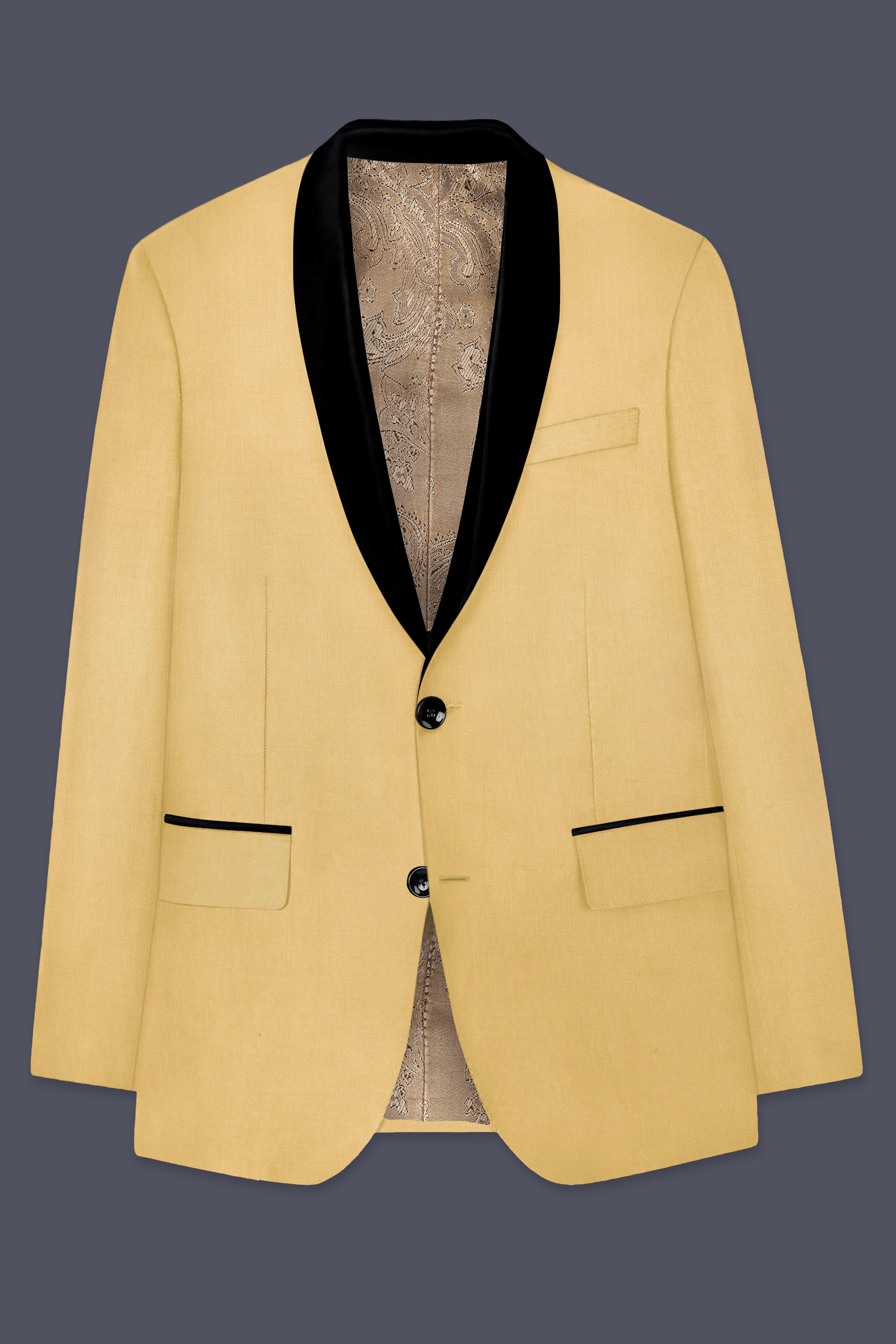 Saffron-Harvest Yellow Wool Rich Tuxedo Stretchable Traveler Suit