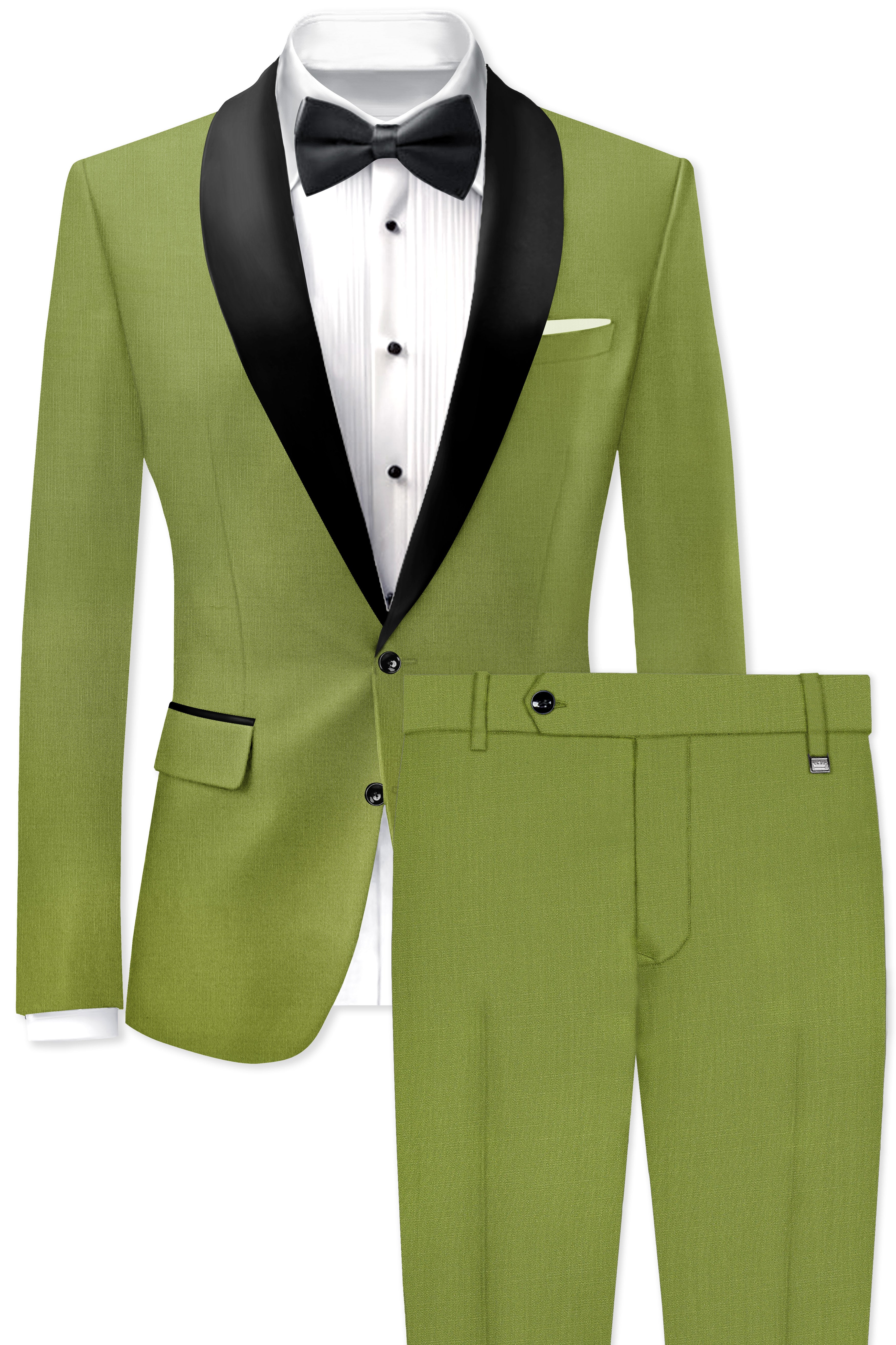 Pistachio-Wasabi Green Wool Rich Tuxedo Stretchable Traveler Suit