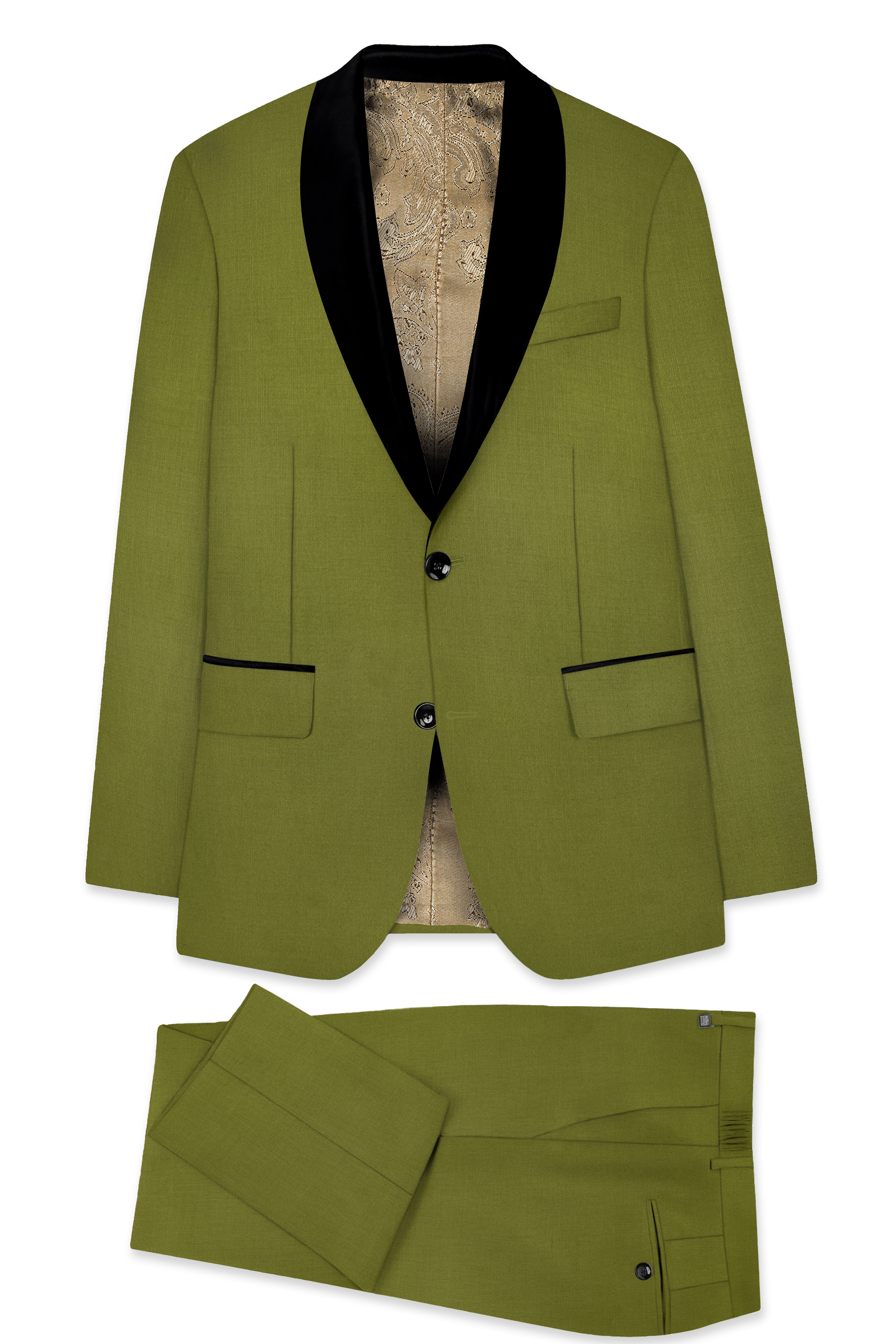 Glade-Muddy Green Wool Rich Tuxedo Stretchable Traveler Suit