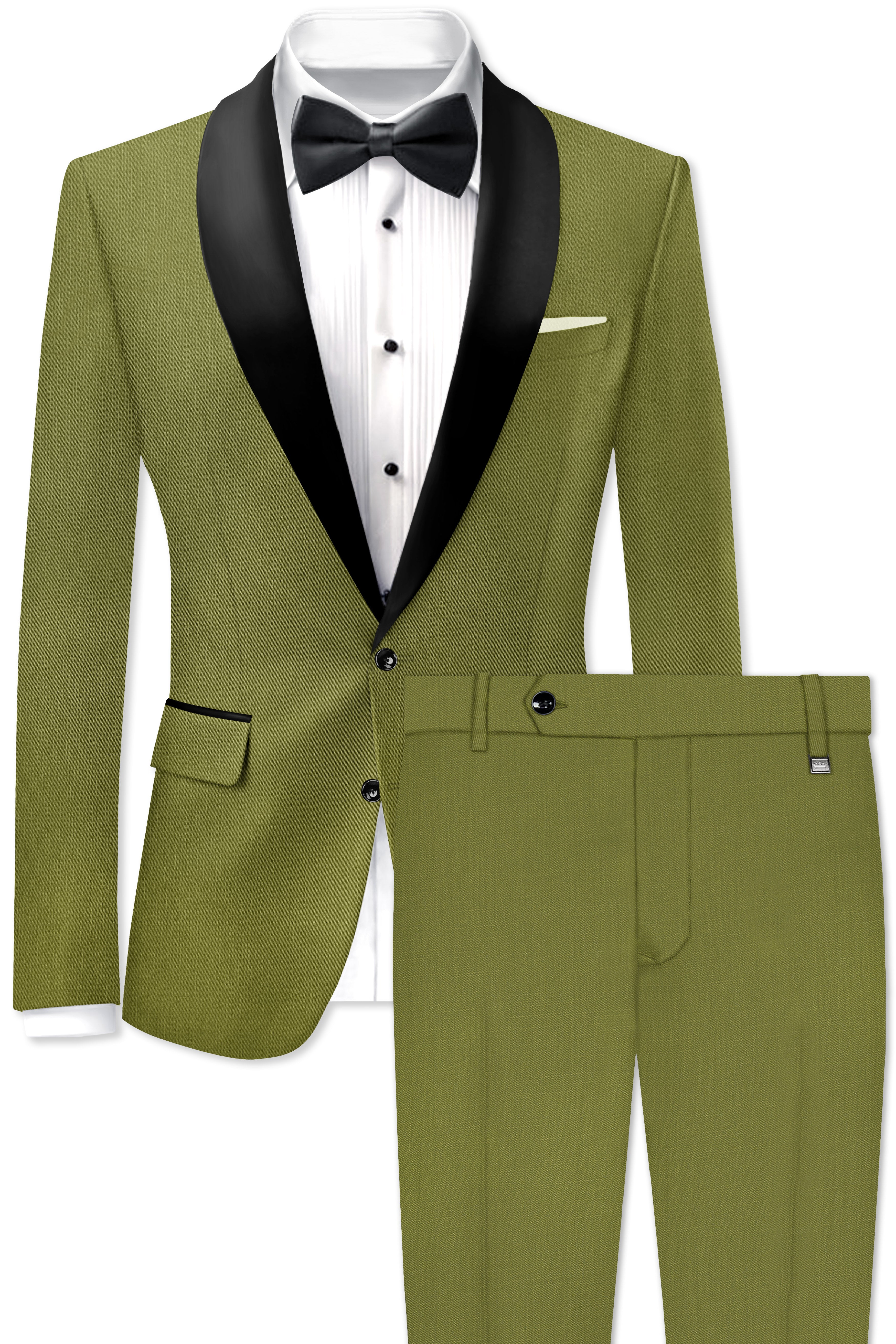 Glade-Muddy Green Wool Rich Tuxedo Stretchable Traveler Suit