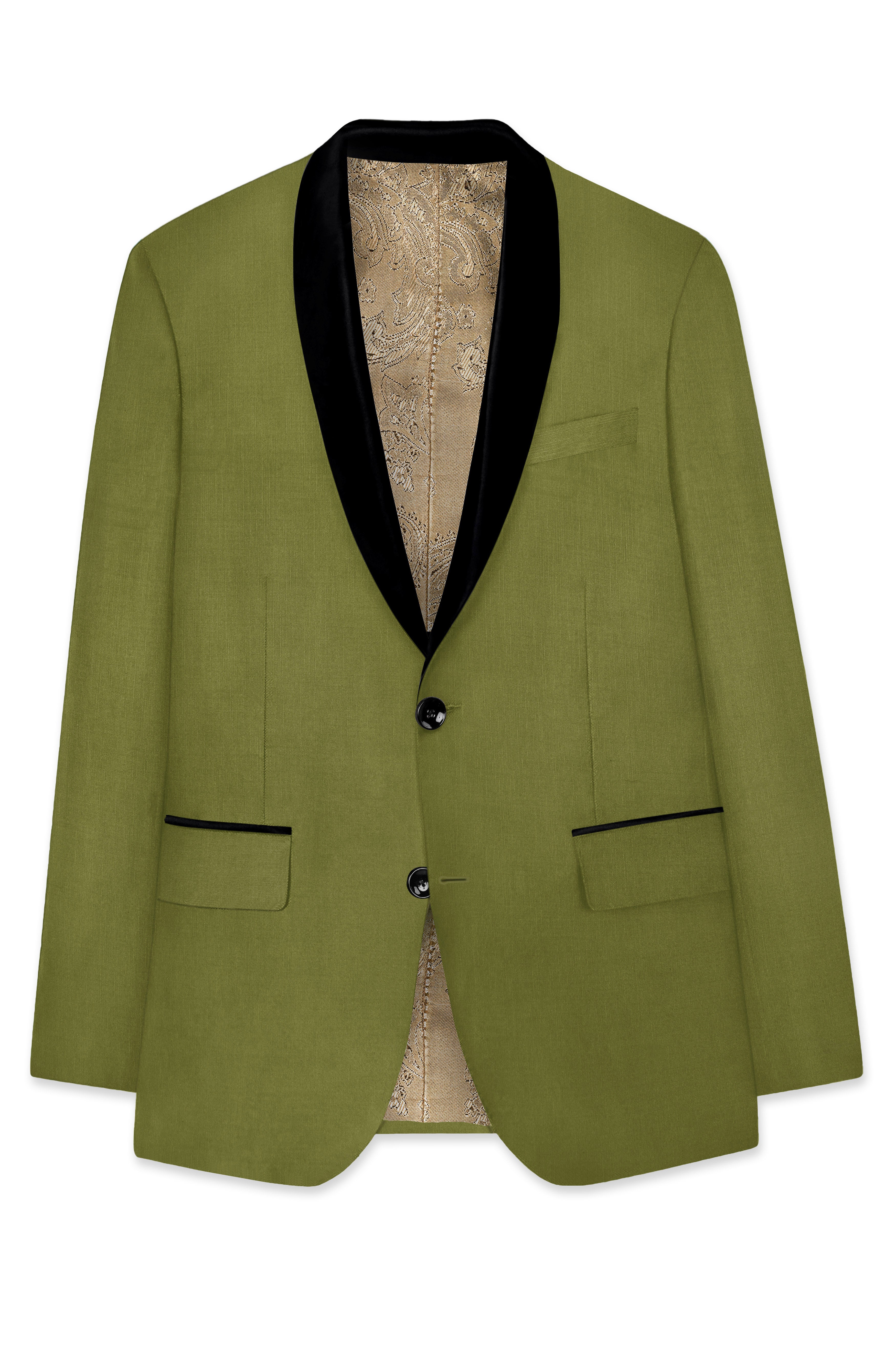Glade-Muddy Green Wool Rich Tuxedo Stretchable Traveler Suit
