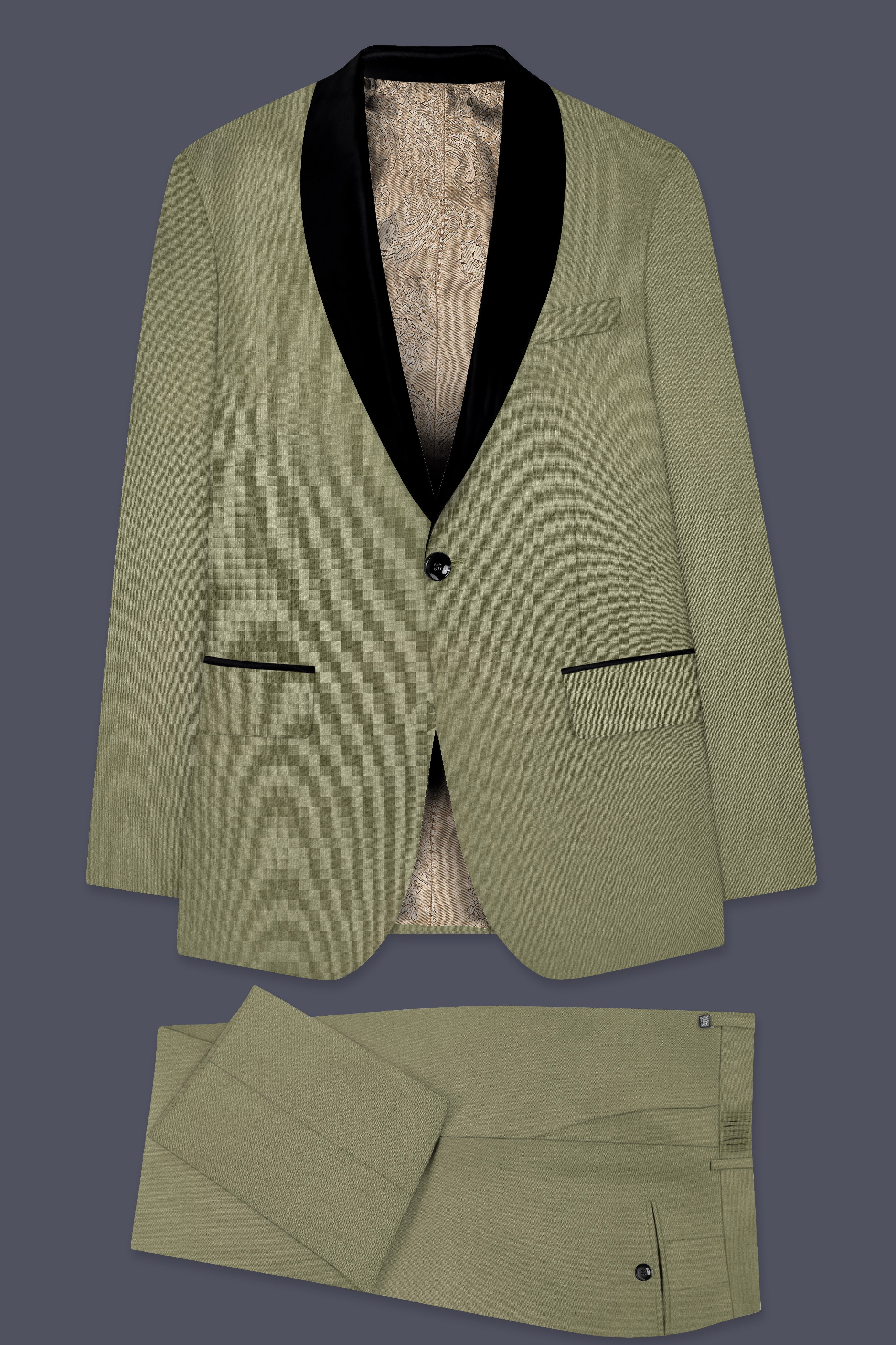 Citron-Lemon Grass Green Wool Rich Tuxedo Slight Stretch Suit