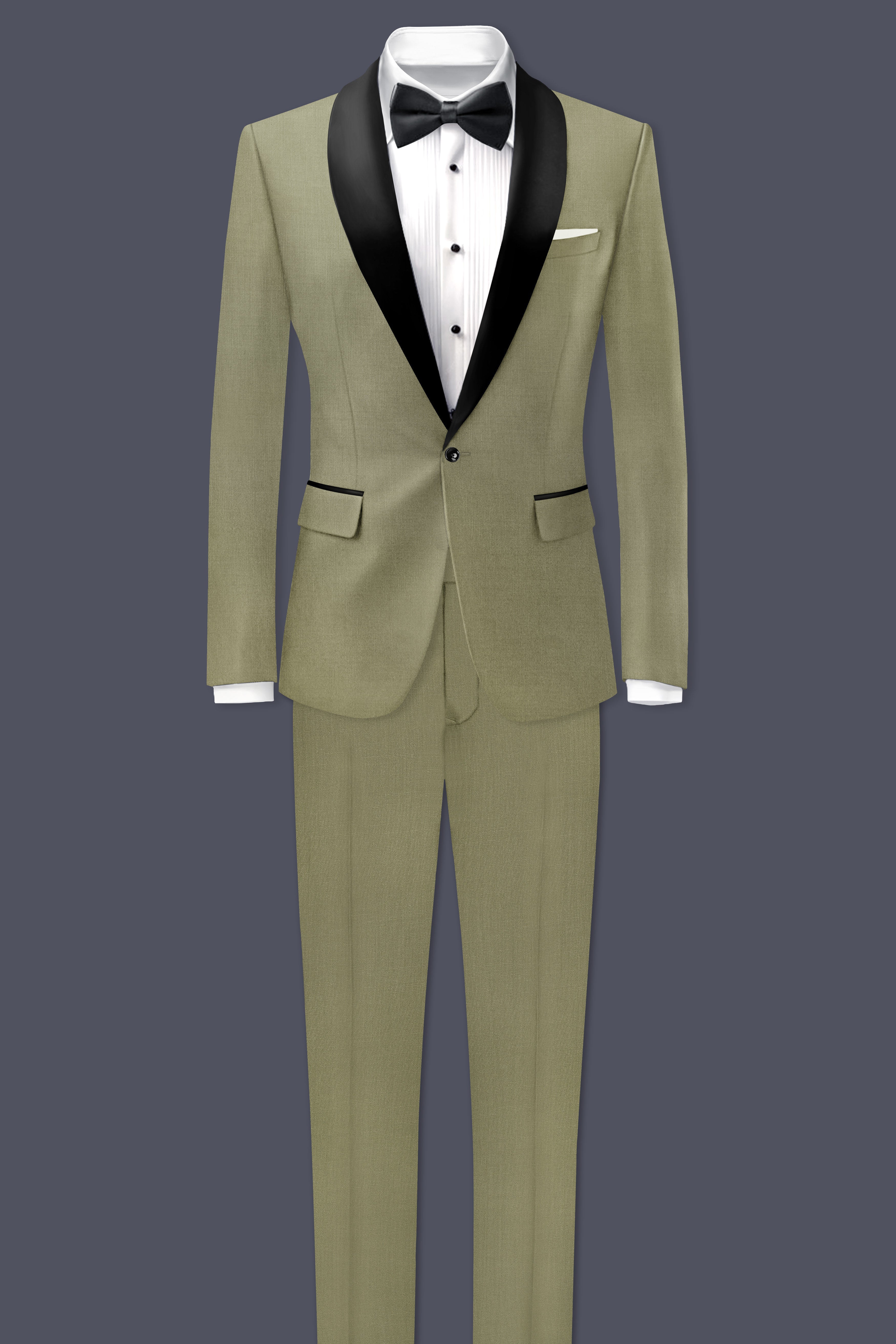 Citron-Lemon Grass Green Wool Rich Tuxedo Slight Stretch Suit