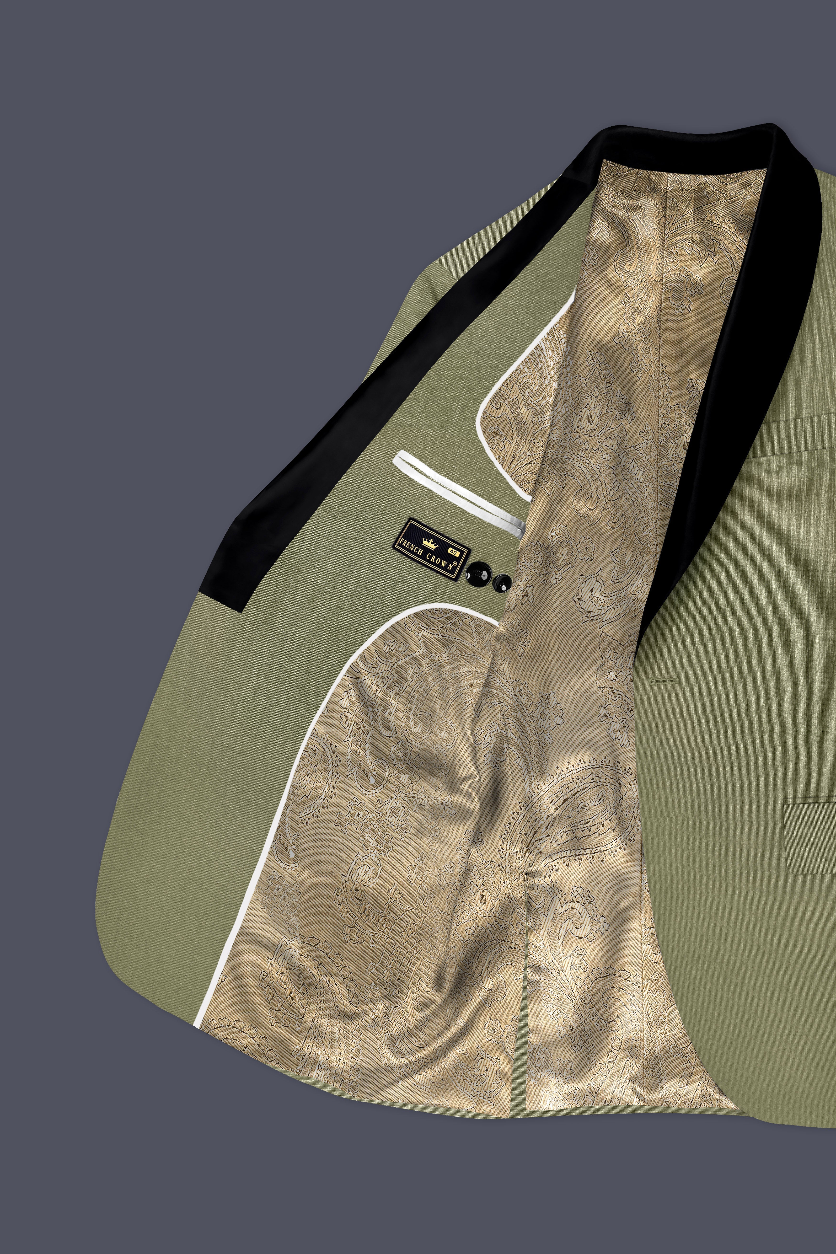 Citron-Lemon Grass Green Wool Rich Tuxedo Slight Stretch Suit