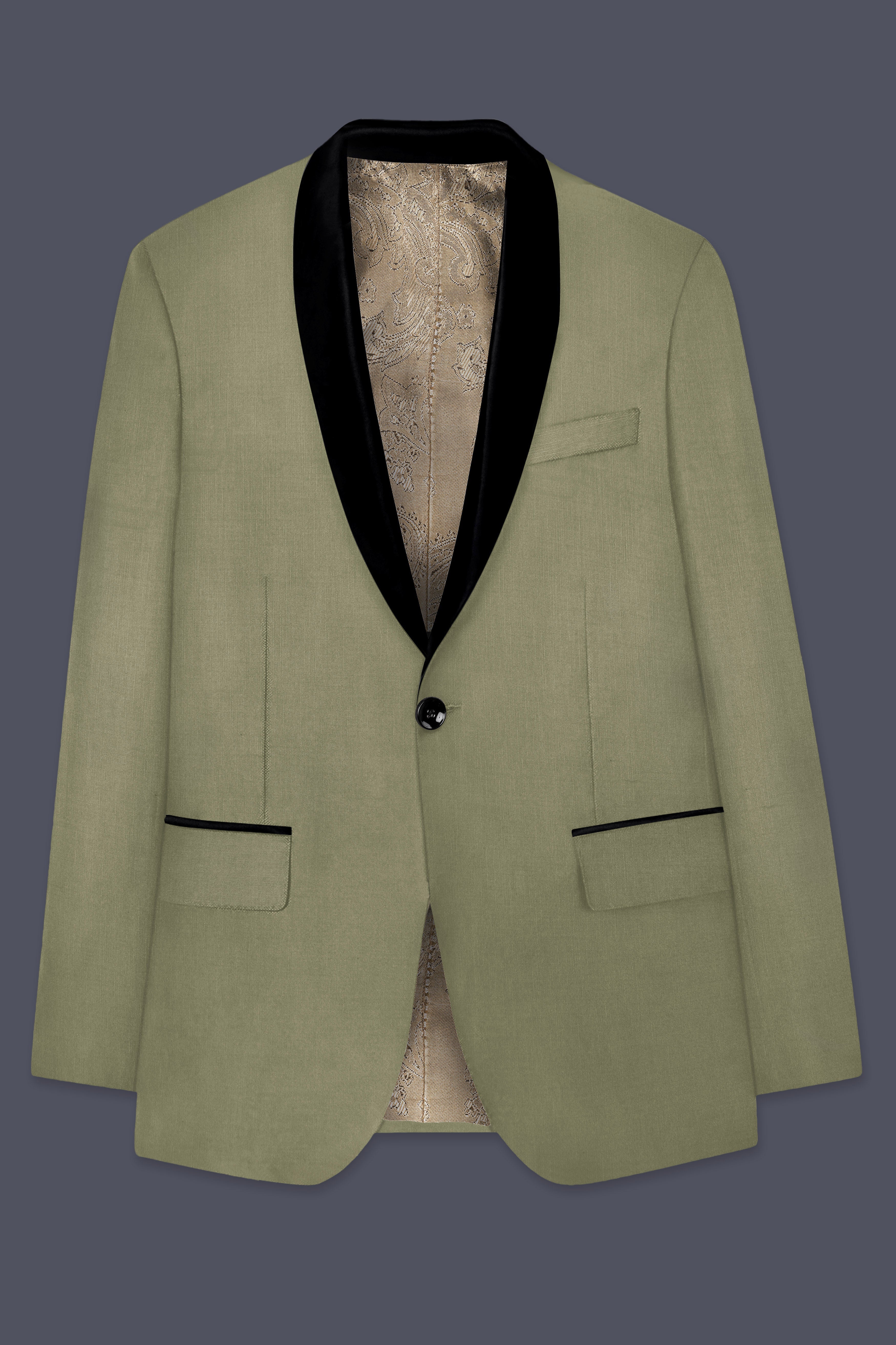 Citron-Lemon Grass Green Wool Rich Tuxedo Slight Stretch Suit