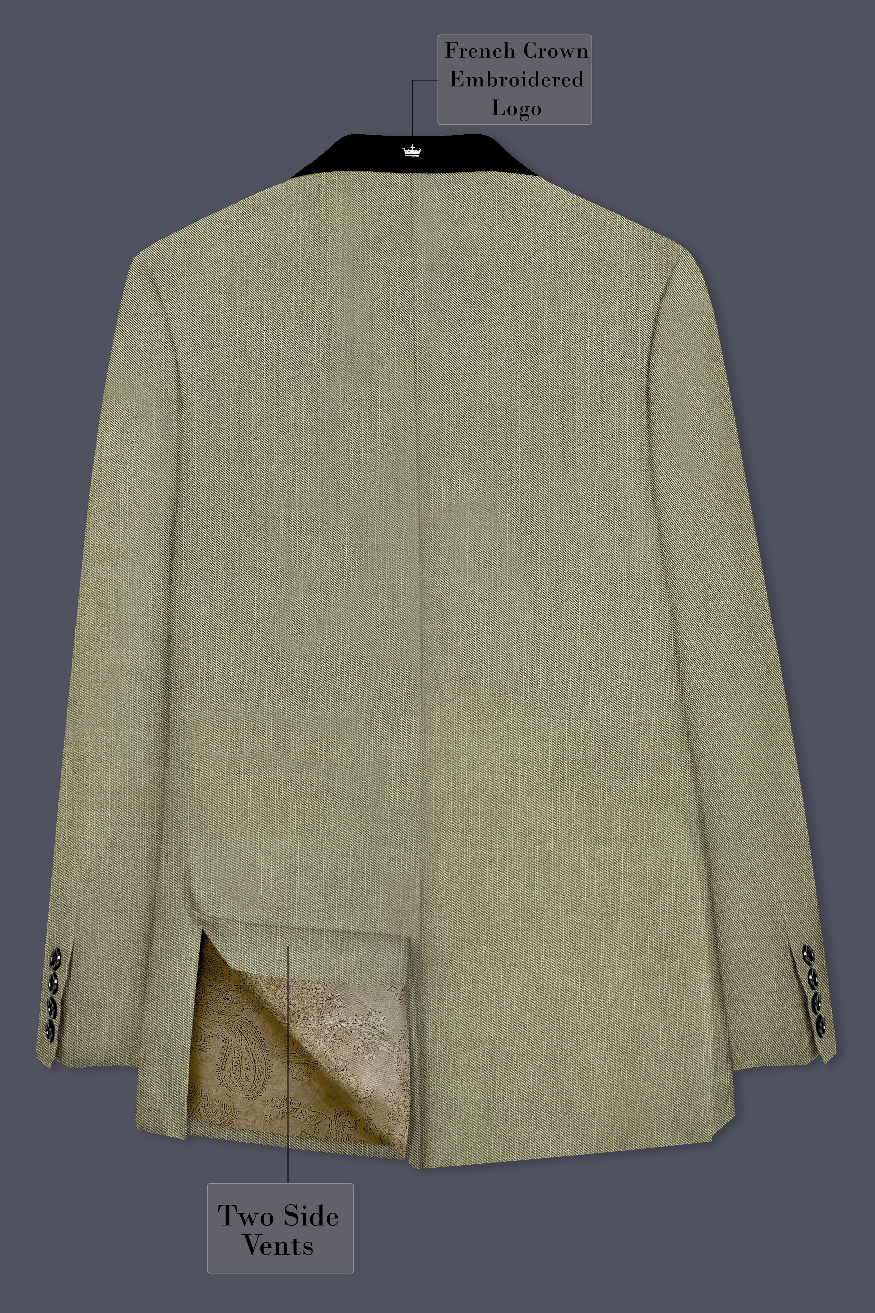 Citron-Lemon Grass Green Wool Rich Tuxedo Slight Stretch Suit